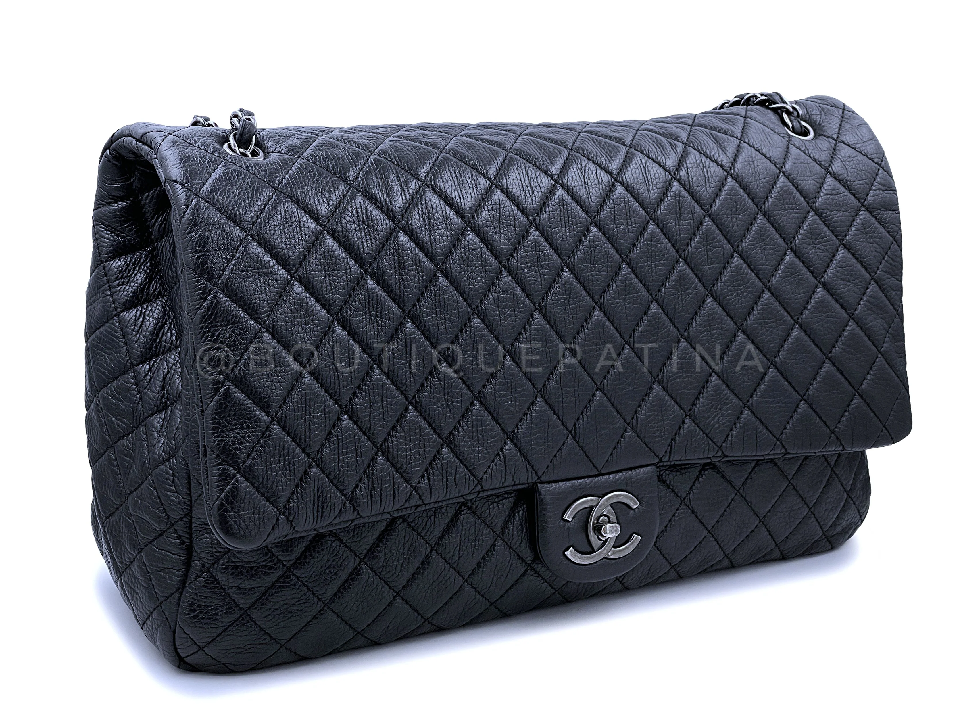 Chanel Black Calfskin Runway XXL Airlines Travel Flap Bag RHW - Image 3