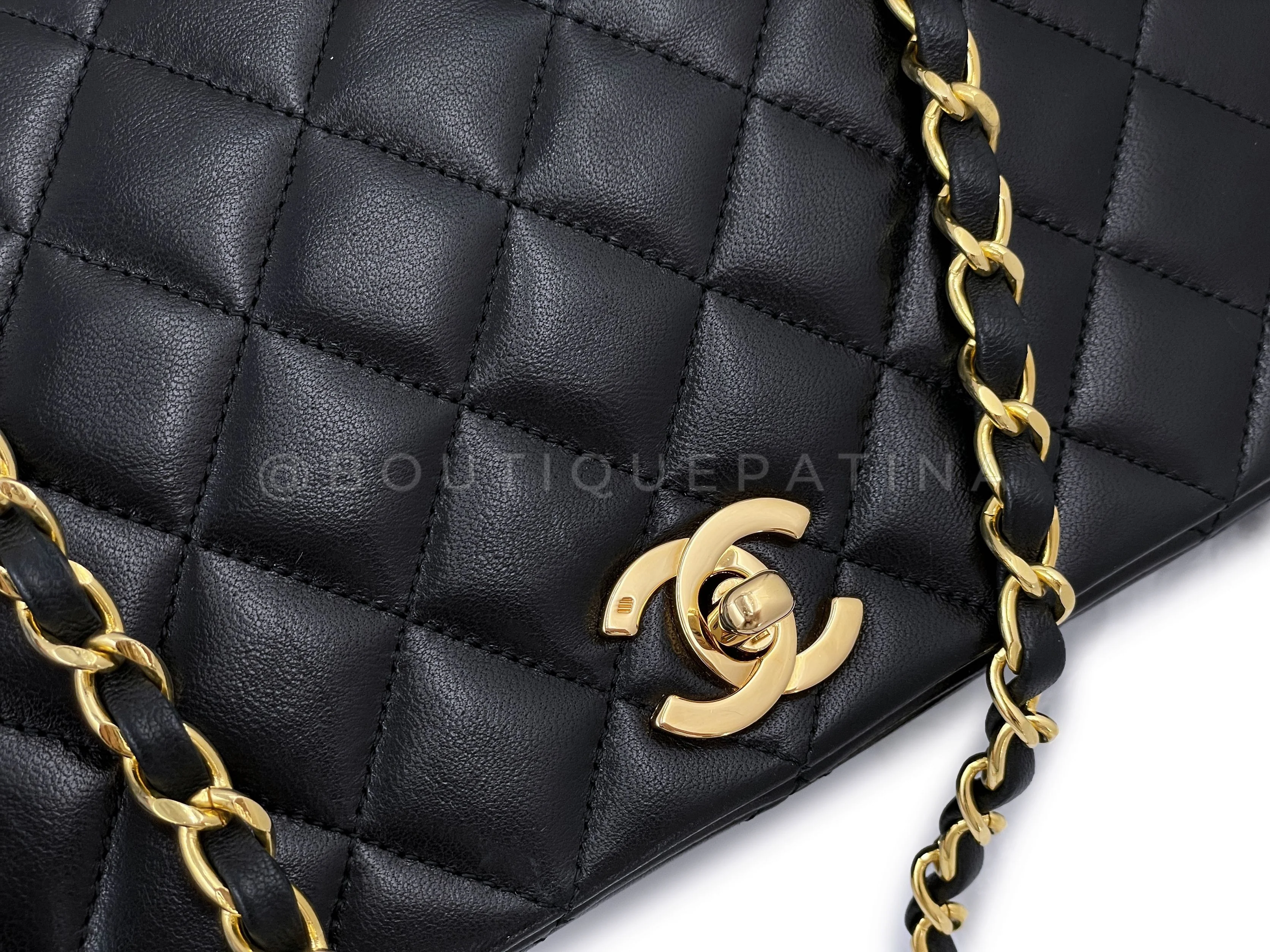 Chanel 1989 Vintage Black Lambskin Full Flap Bag 24k GHW - Image 8
