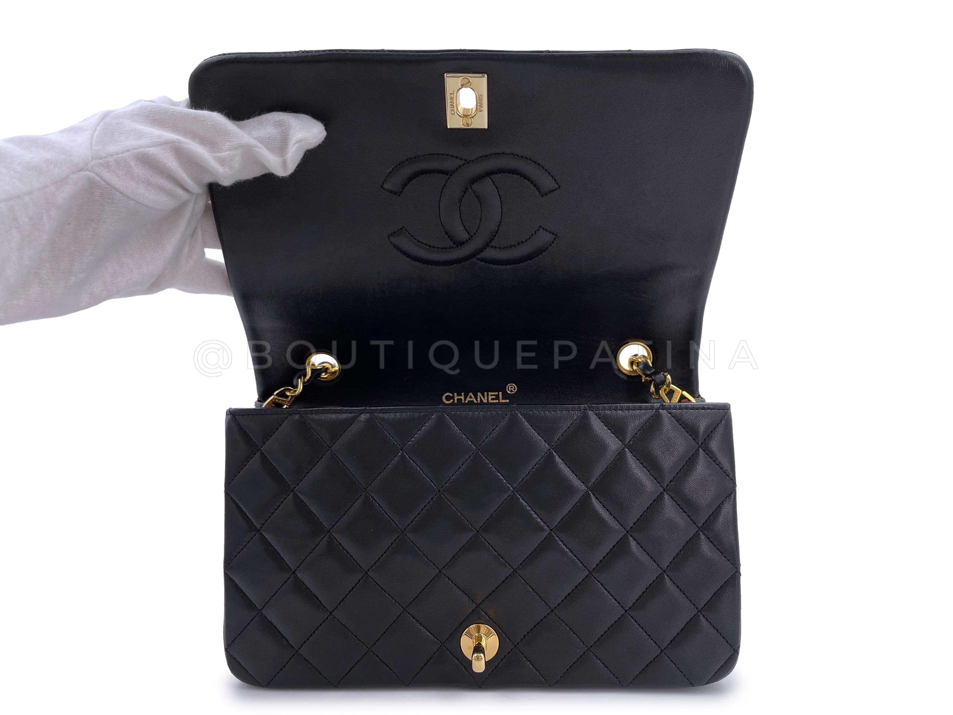 Chanel 1989 Vintage Black Lambskin Full Flap Bag 24k GHW - Image 9
