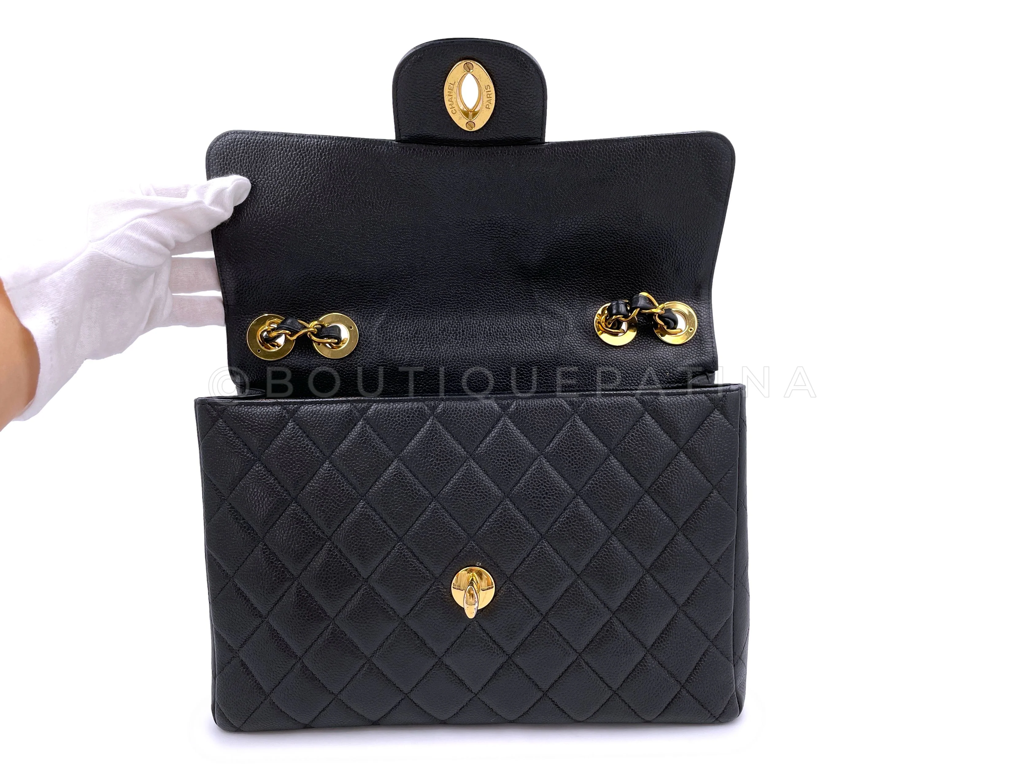Chanel 1997 Vintage Black Caviar Jumbo Classic Flap Bag 24k GHW - Image 12