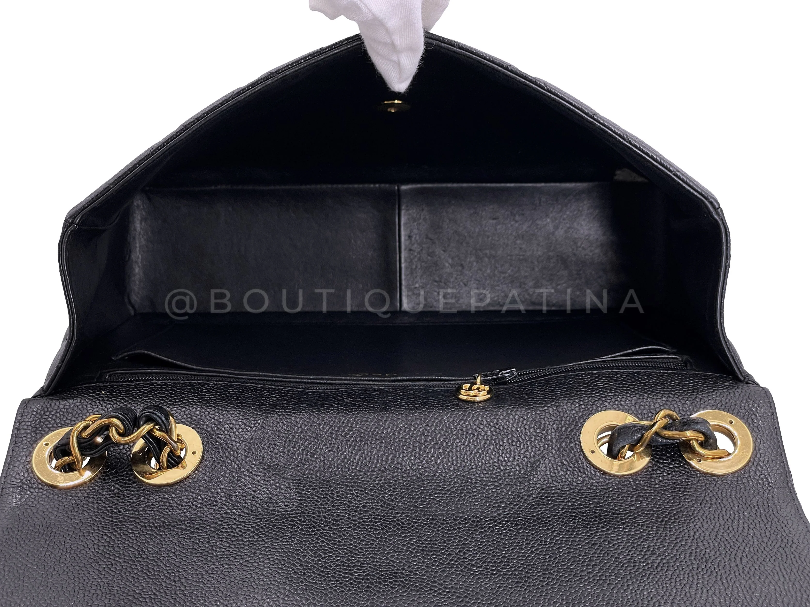 Chanel 1997 Vintage Black Caviar Jumbo Classic Flap Bag 24k GHW - Image 13