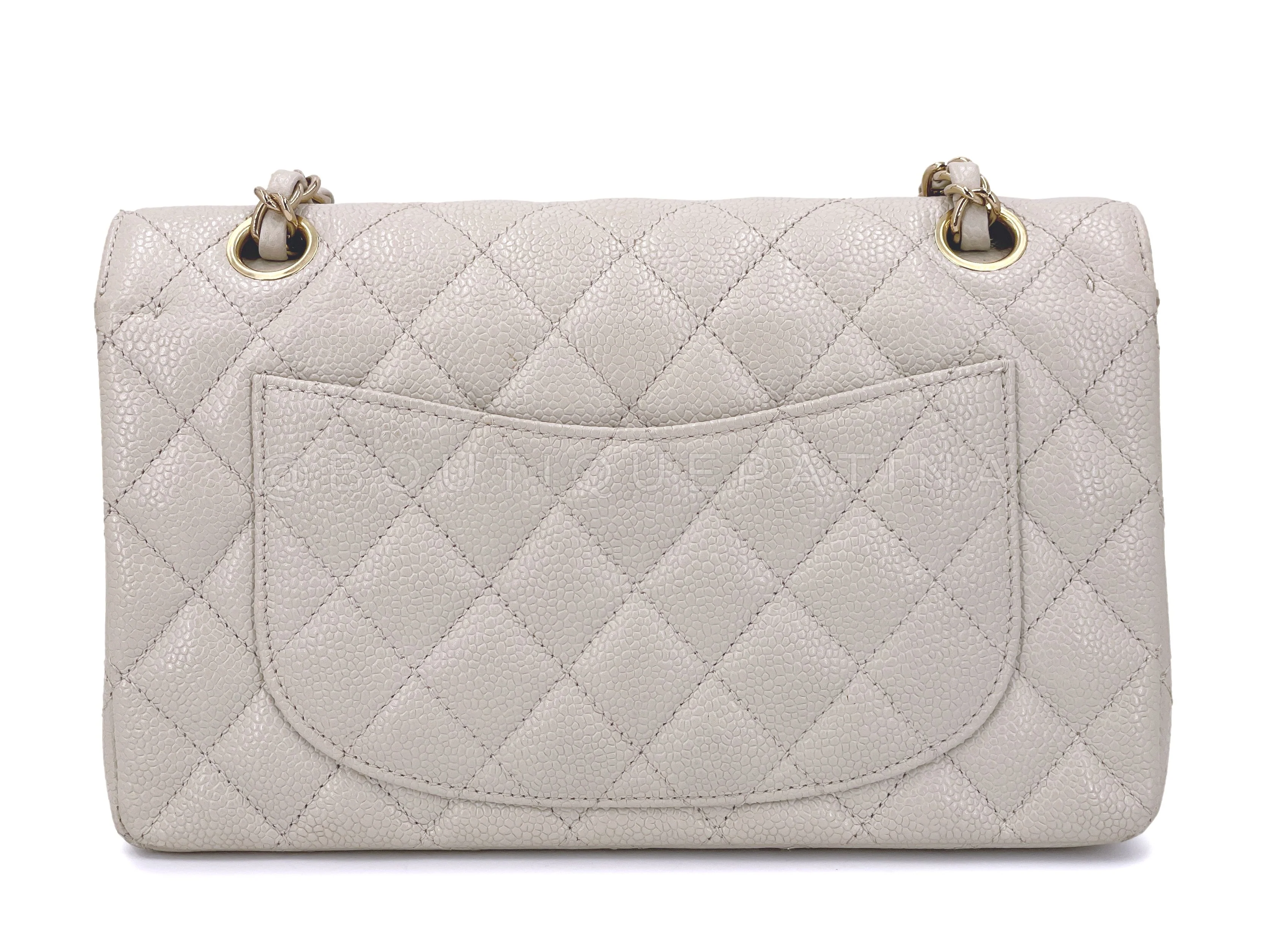 Chanel 2005 Light Gray-Beige Caviar Small Classic Double Flap Bag 24k GHW - Image 5