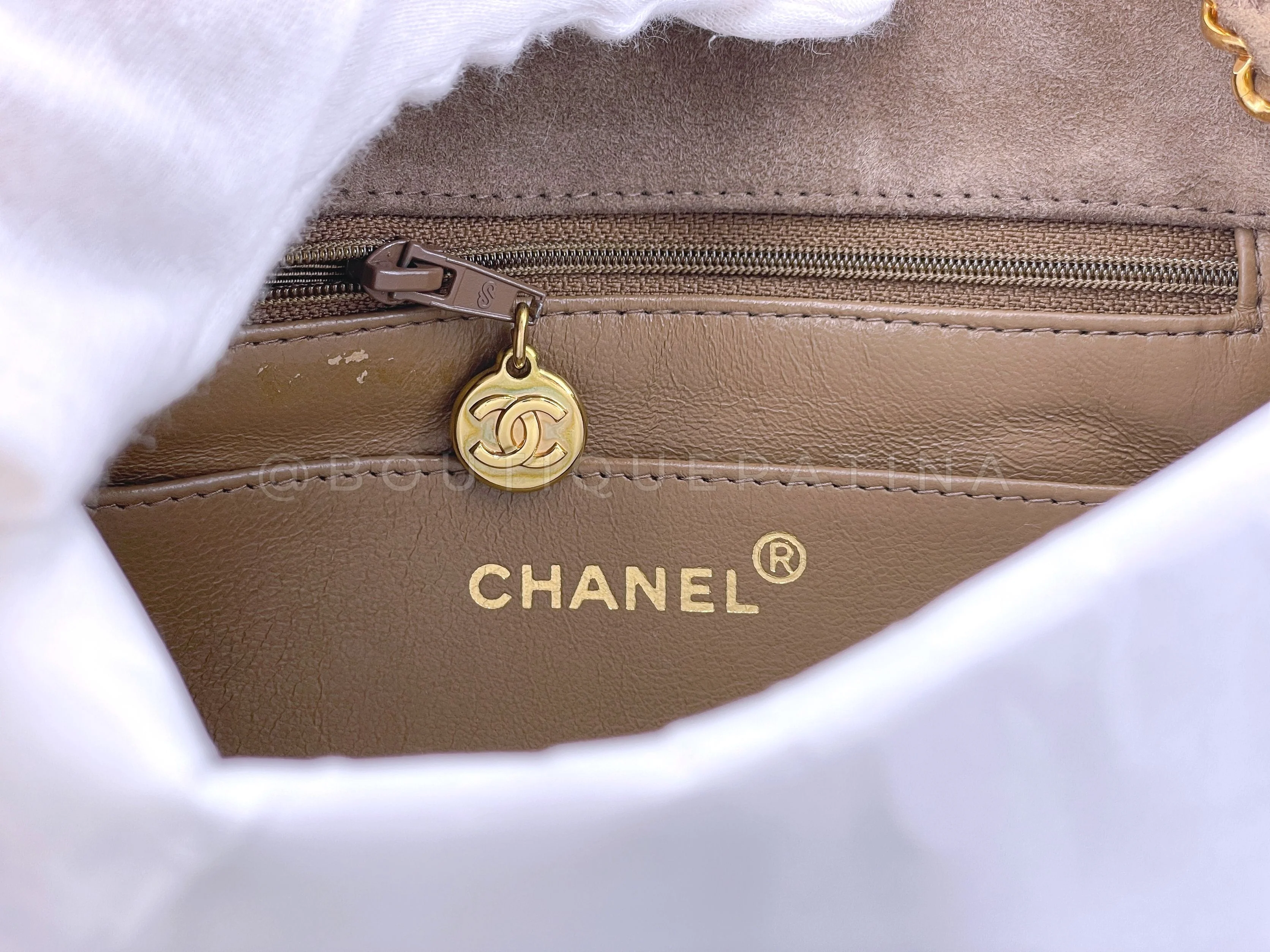 Chanel 1994 Vintage Taupe-Chocolate Brown Suede Square Mini Flap Bag 24k GHW - Image 11