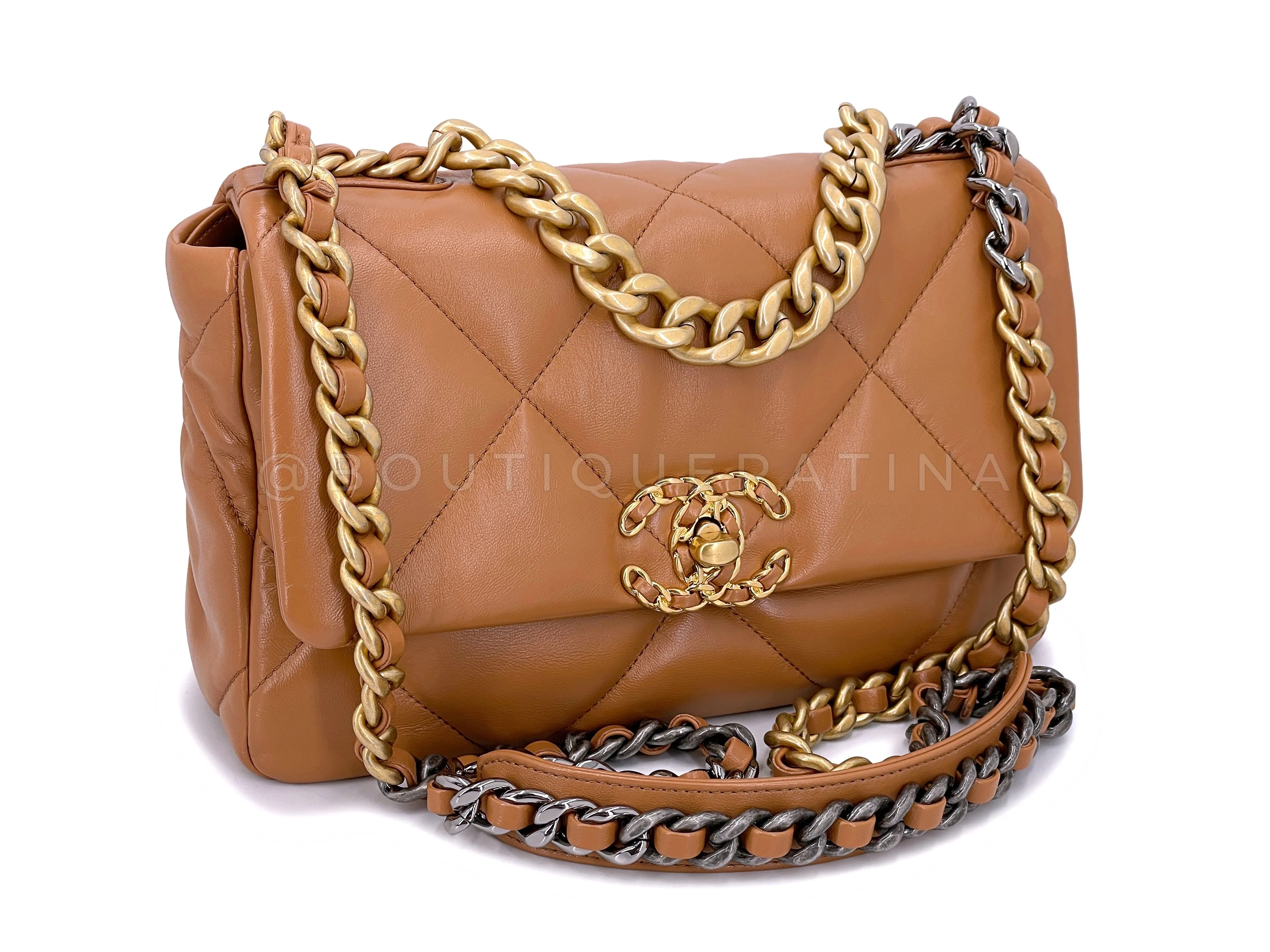 Pristine Chanel 19 Caramel Beige Small-Medium Flap Bag - Image 2