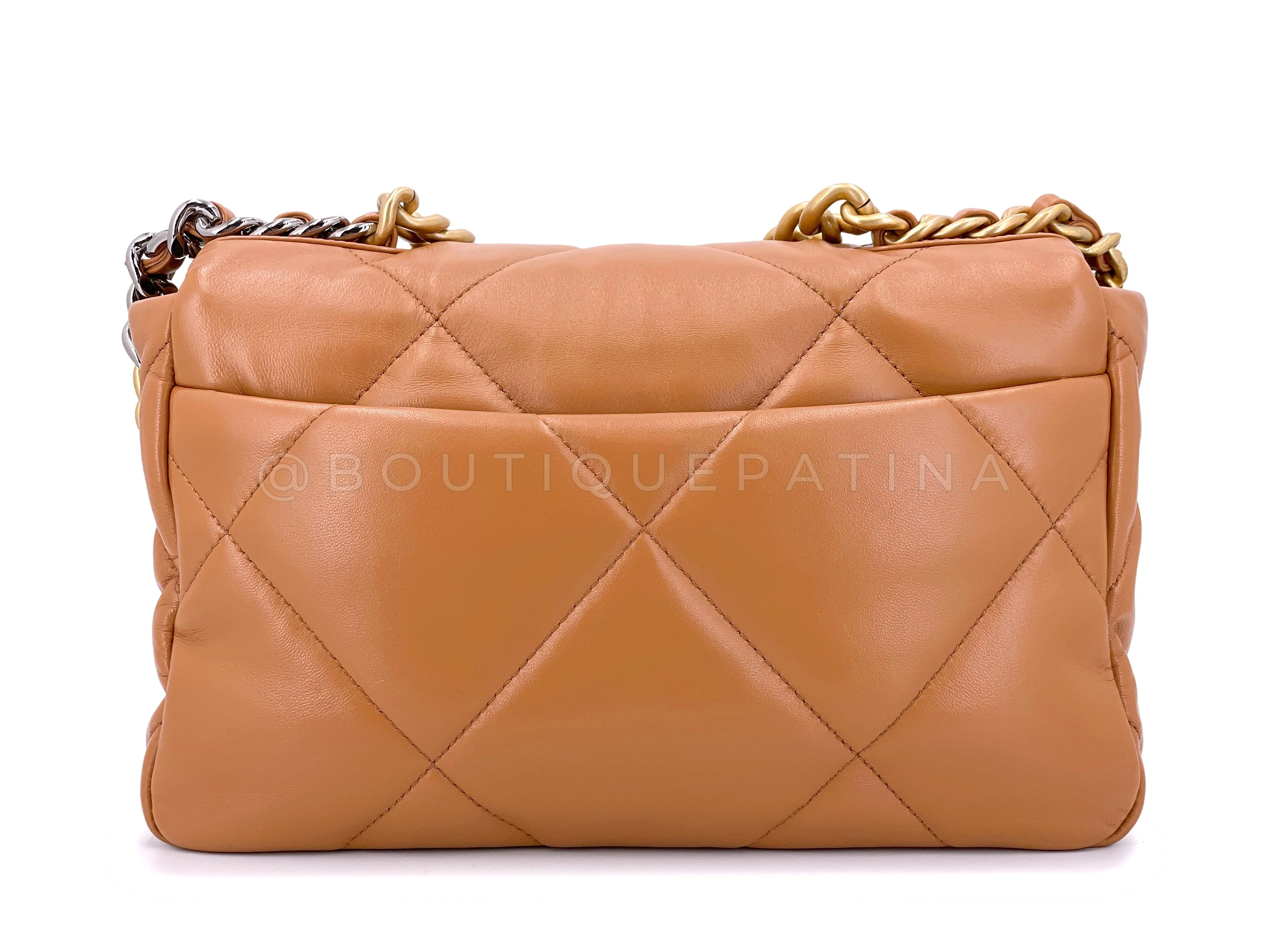 Pristine Chanel 19 Caramel Beige Small-Medium Flap Bag - Image 5