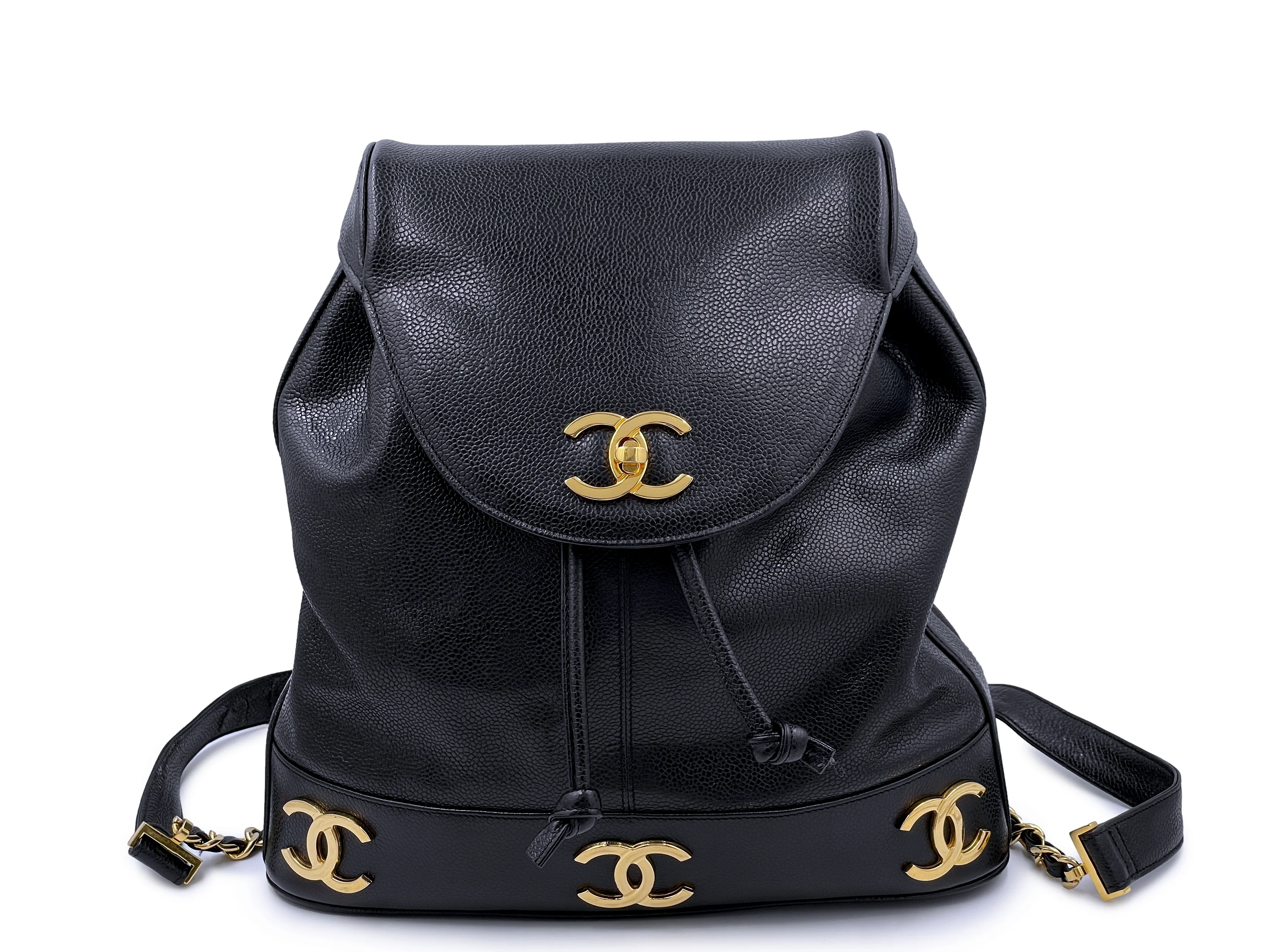 Chanel 1994 Vintage Black Caviar Classic Gold CC Backpack Bag 24k GHW