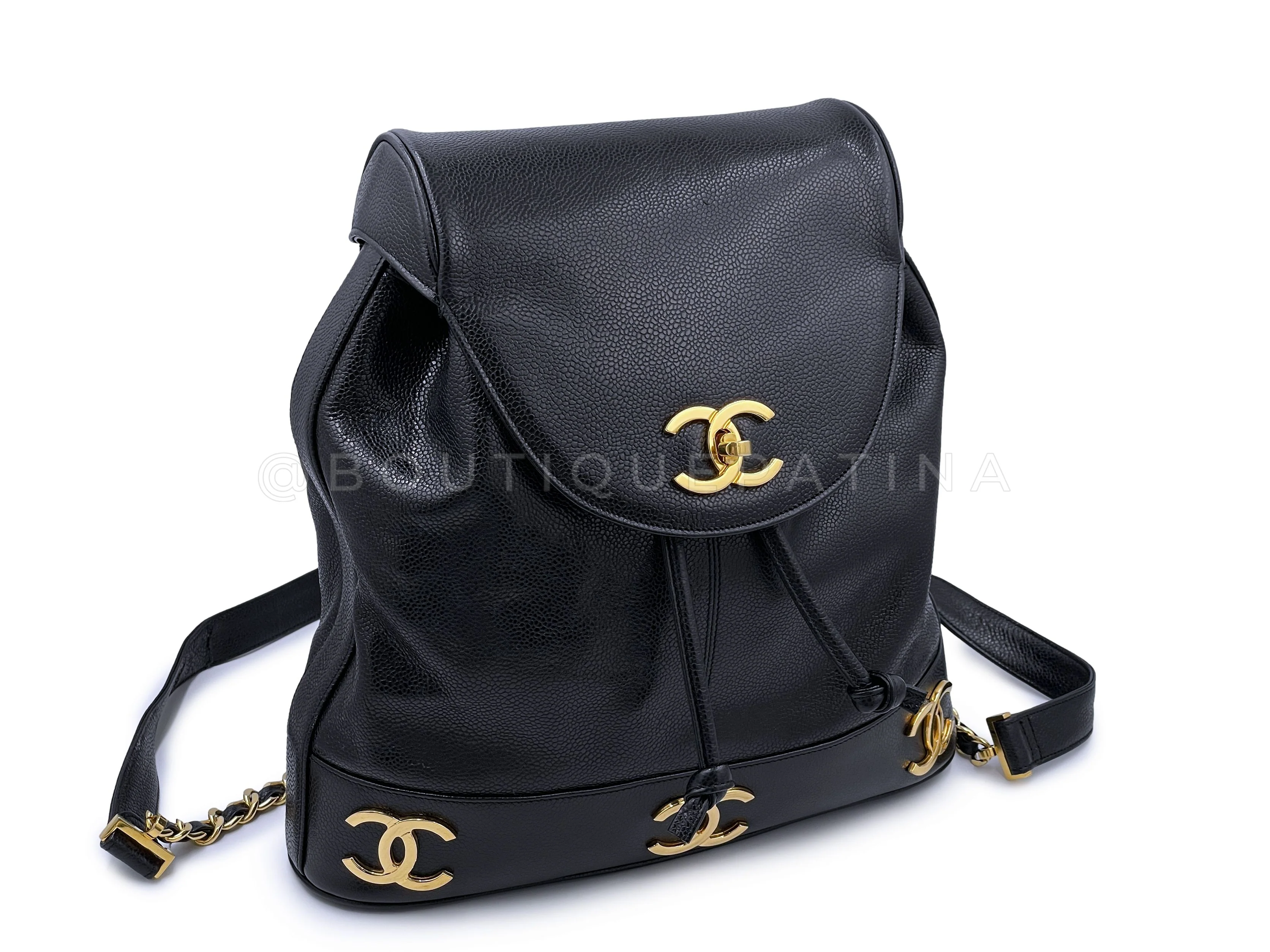 Chanel 1994 Vintage Black Caviar Classic Gold CC Backpack Bag 24k GHW - Image 2