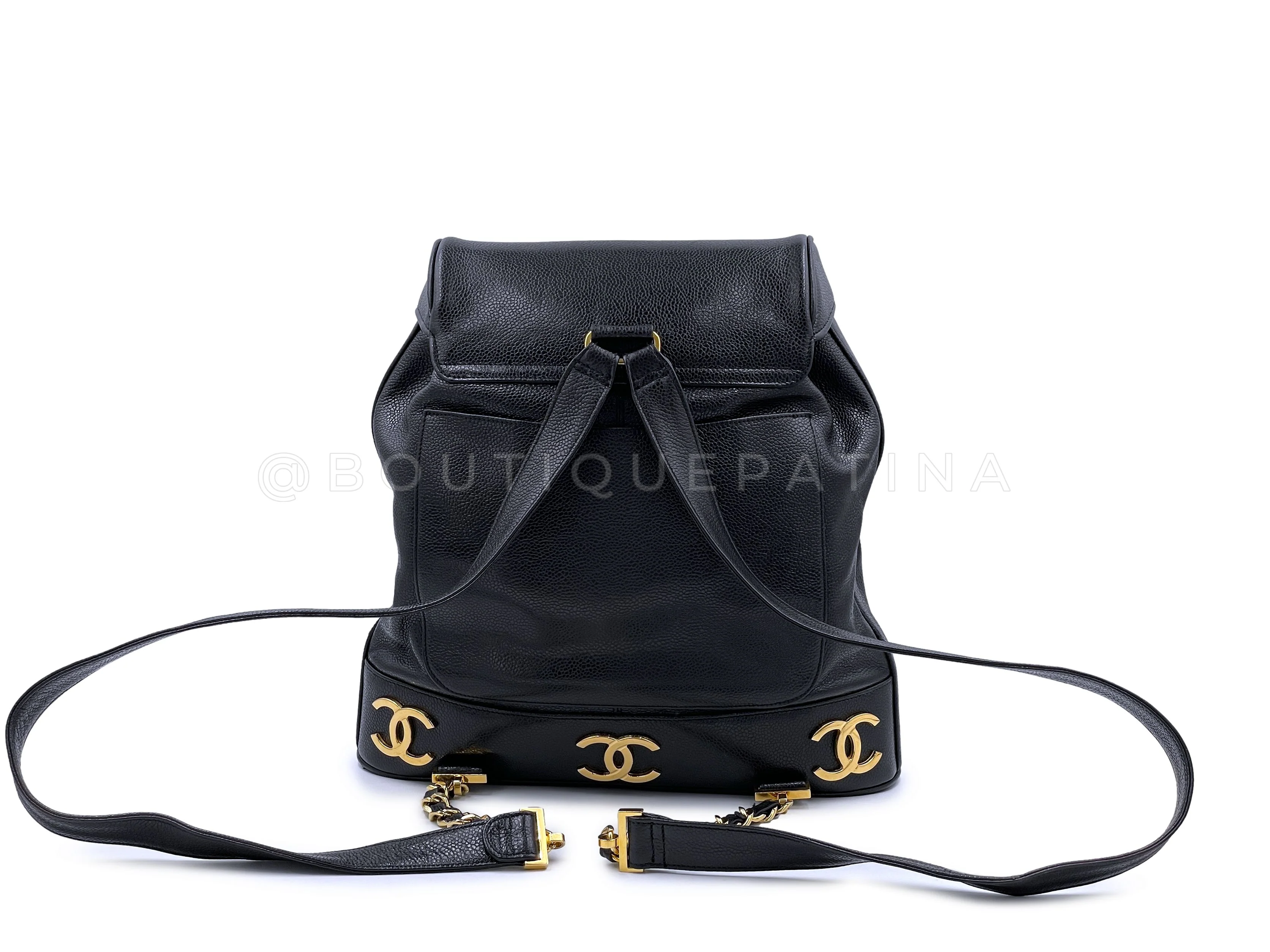 Chanel 1994 Vintage Black Caviar Classic Gold CC Backpack Bag 24k GHW - Image 4