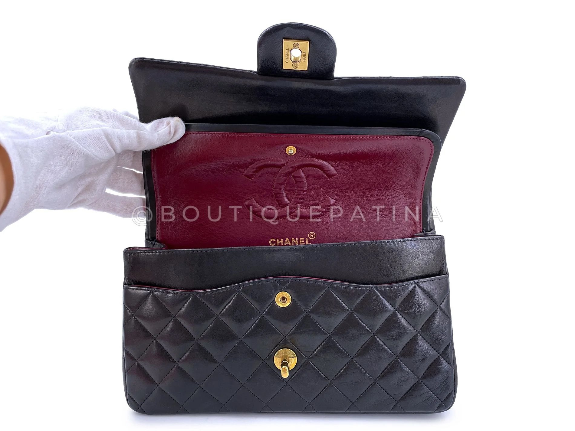 Chanel 1994 Vintage Black Medium Classic Double Flap Bag 24k GHW Lambskin 0O3 - Image 9