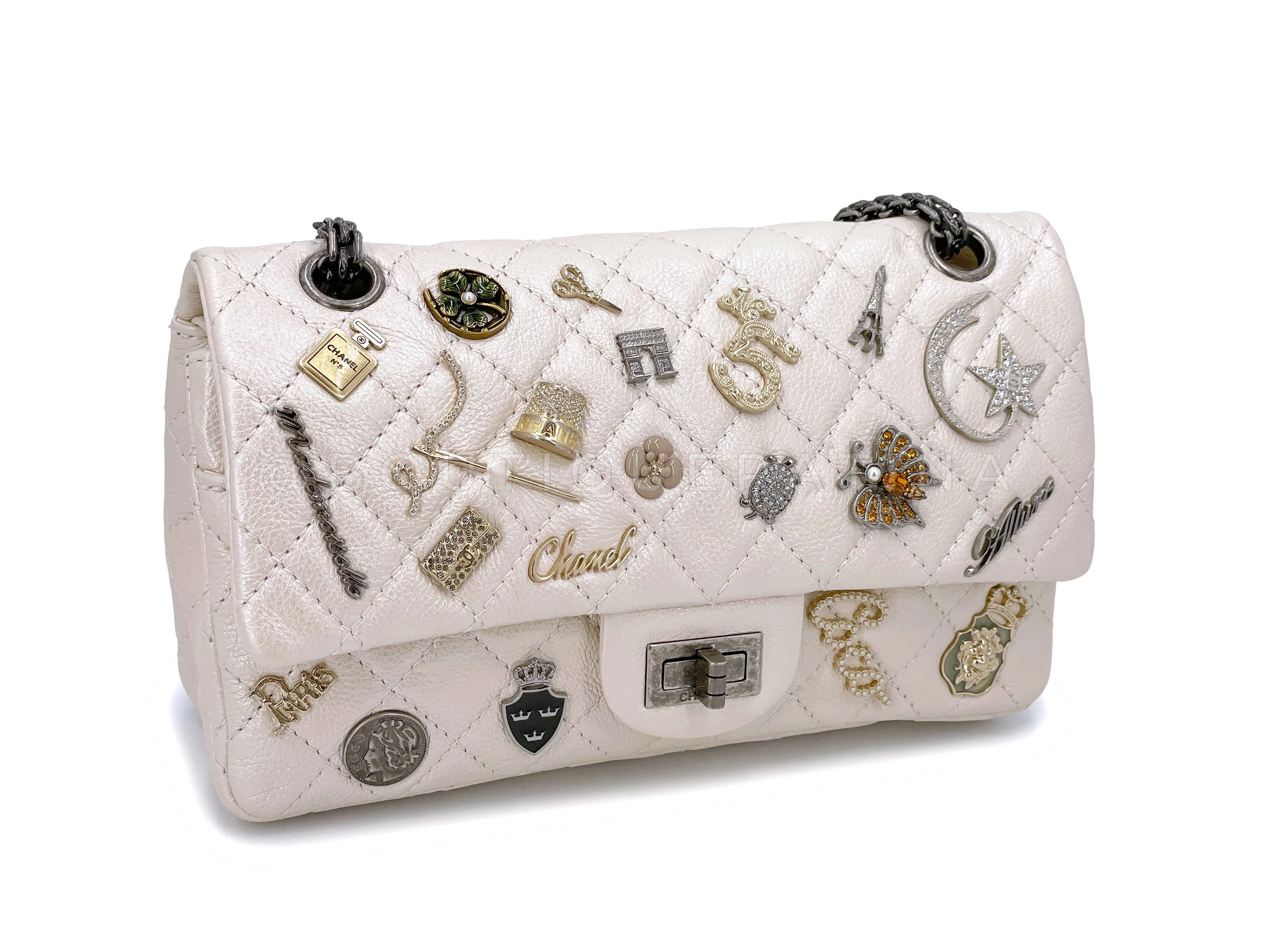 Chanel 2014 Pearly Cream 2.55 Lucky Charms Reissue Small/Medium Double Flap Bag RHW 225 - Image 3