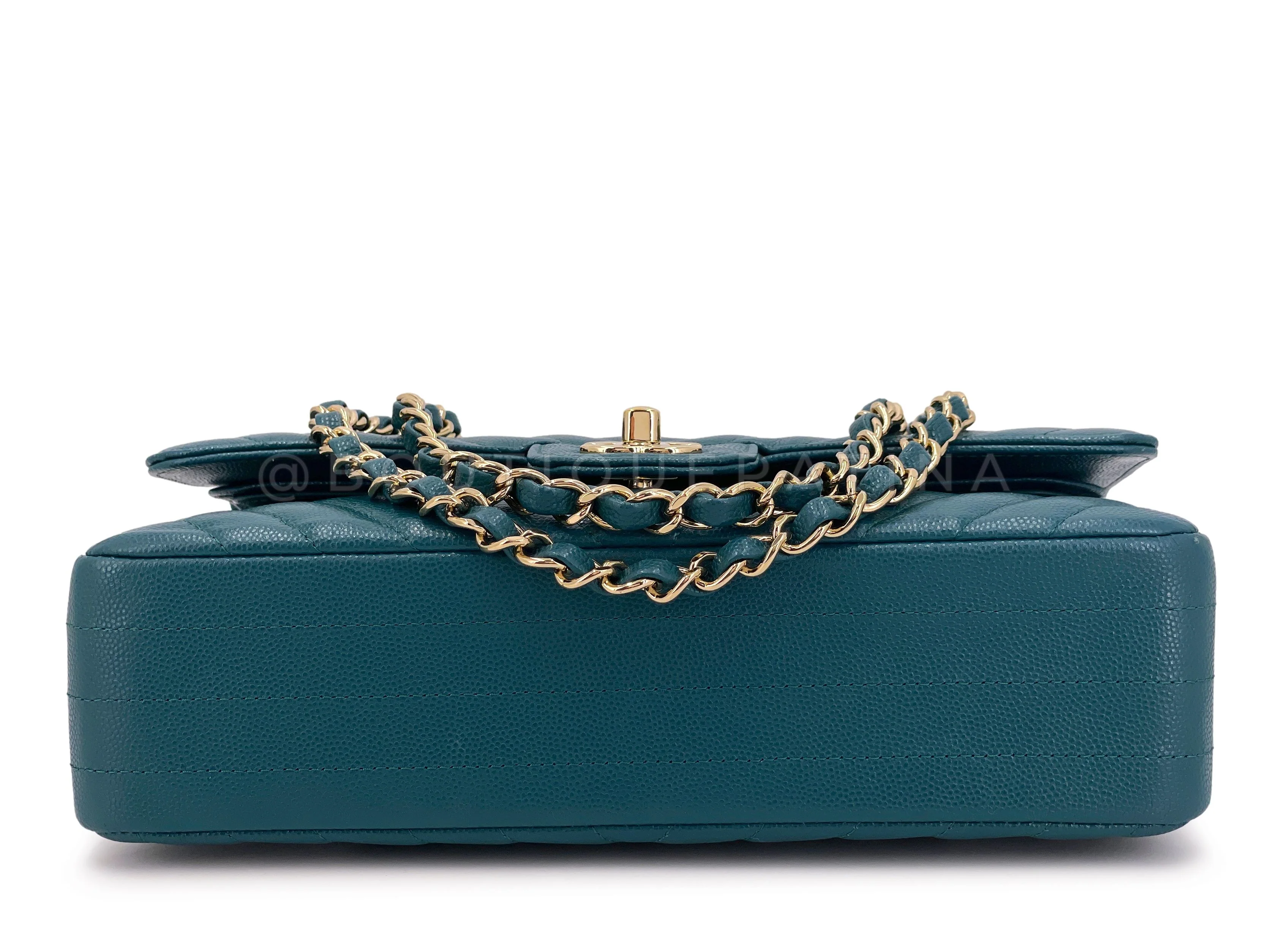 Chanel Teal Green Chevron Caviar Medium Classic Double Flap Bag GHW - Image 6