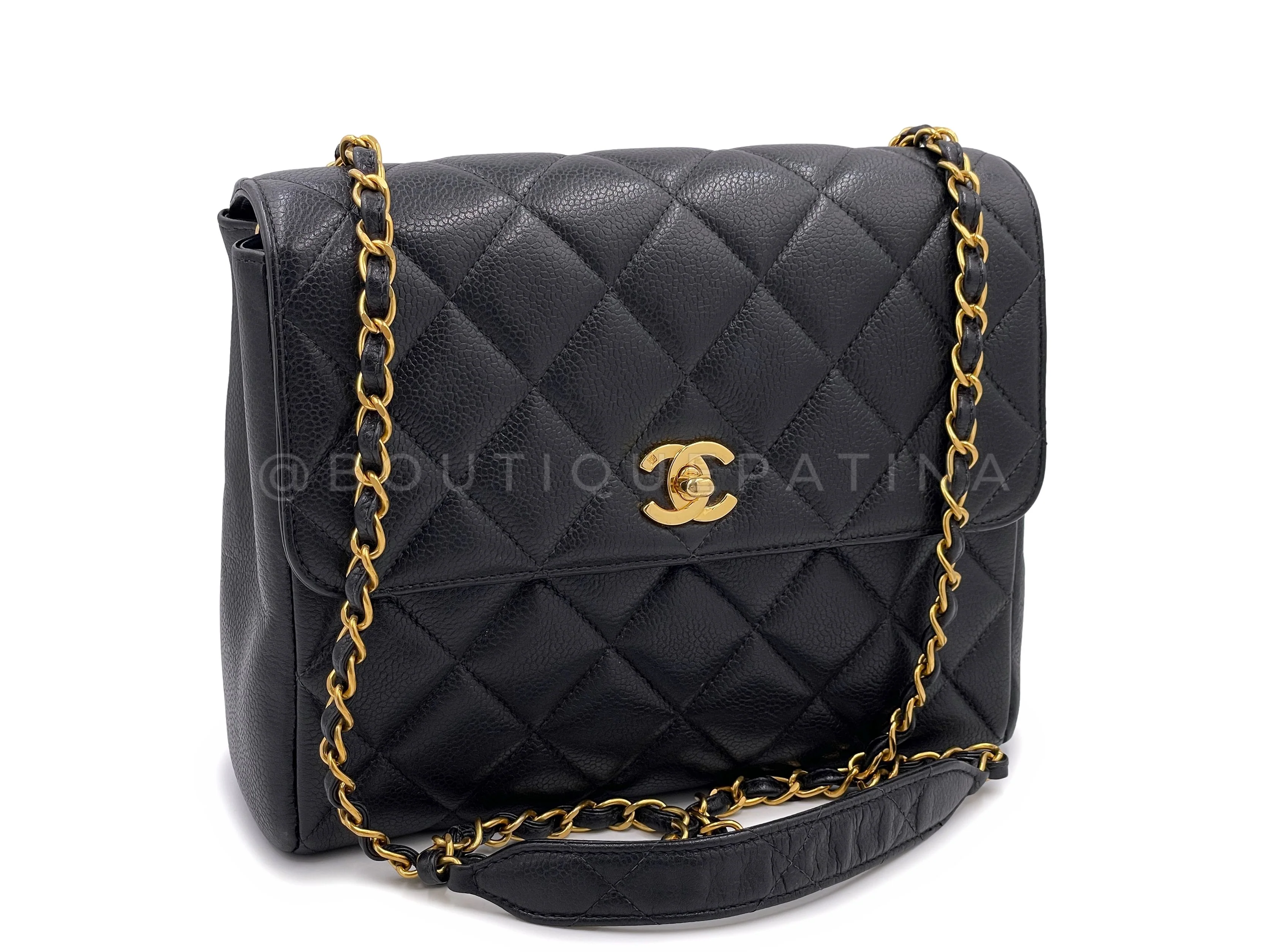 Chanel 1996 Vintage Black Caviar Square Crossbody Flap Bag 24k GHW - Image 2