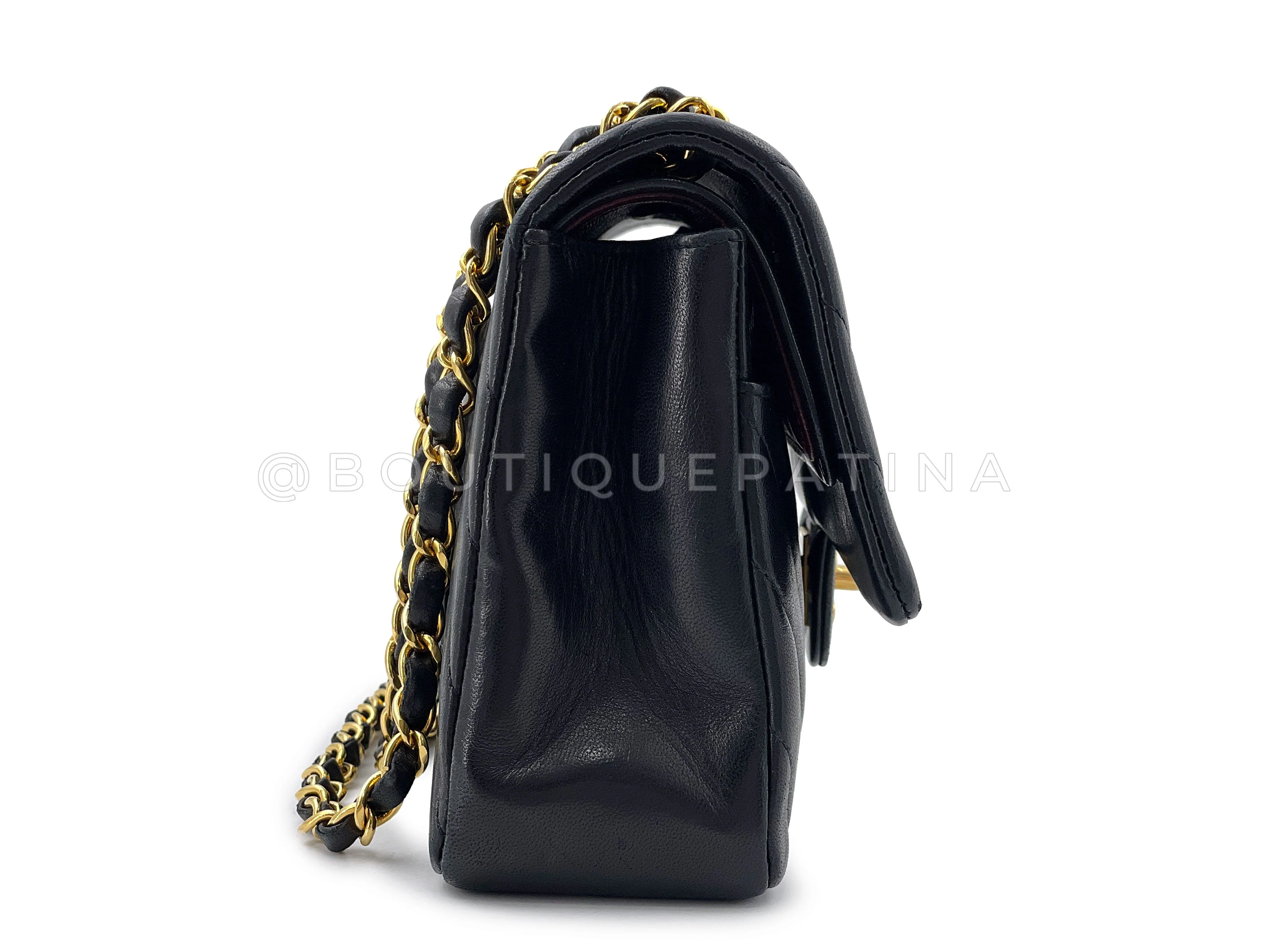 Chanel Vintage Medium Classic Flap Bag Chevron 1991 Black Double 24k GHW M6T - Image 4
