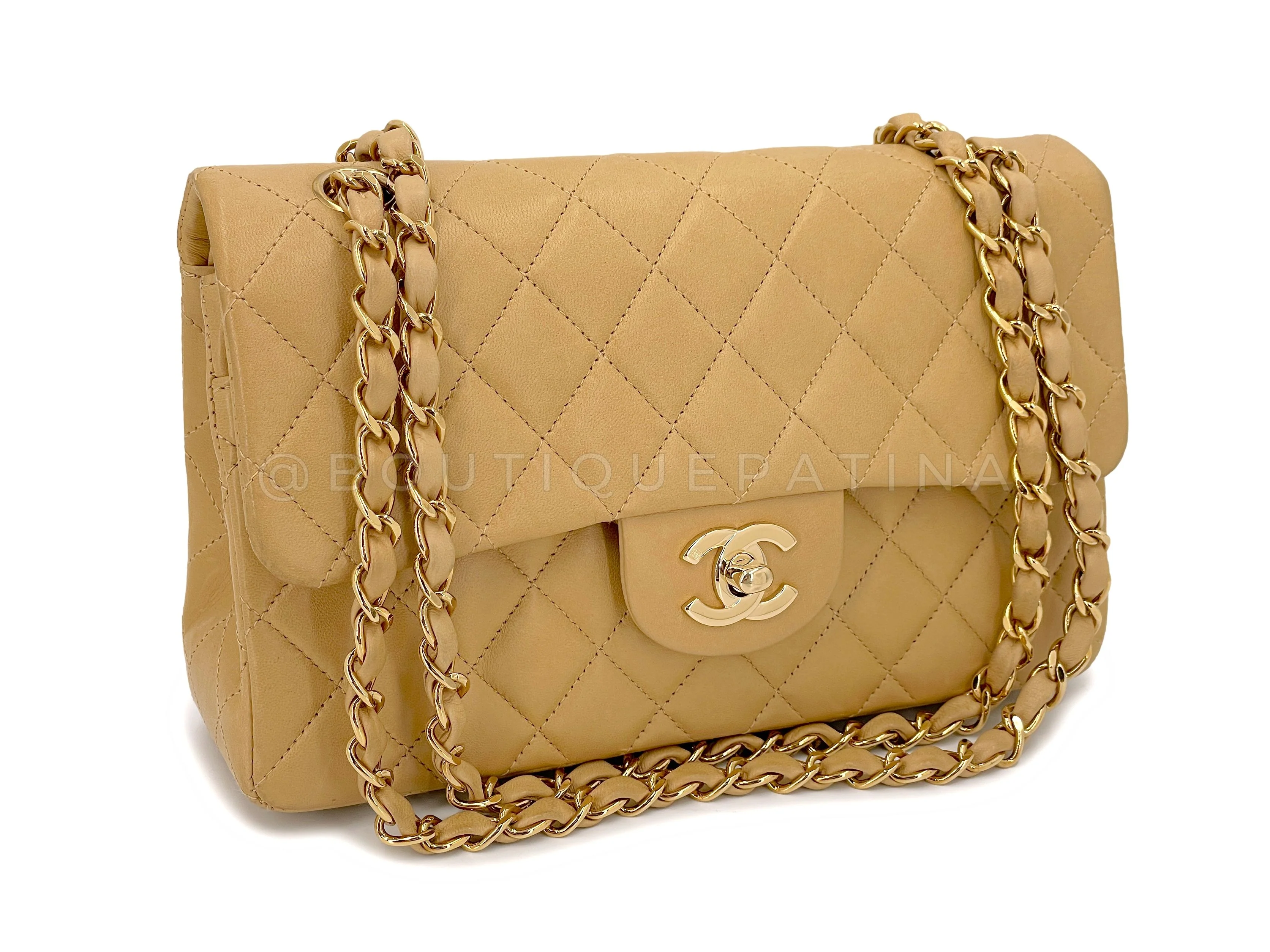Chanel 2002 Vintage Milk Tea Beige Small Classic Double Flap Bag 24k GHW Lambskin - Image 2