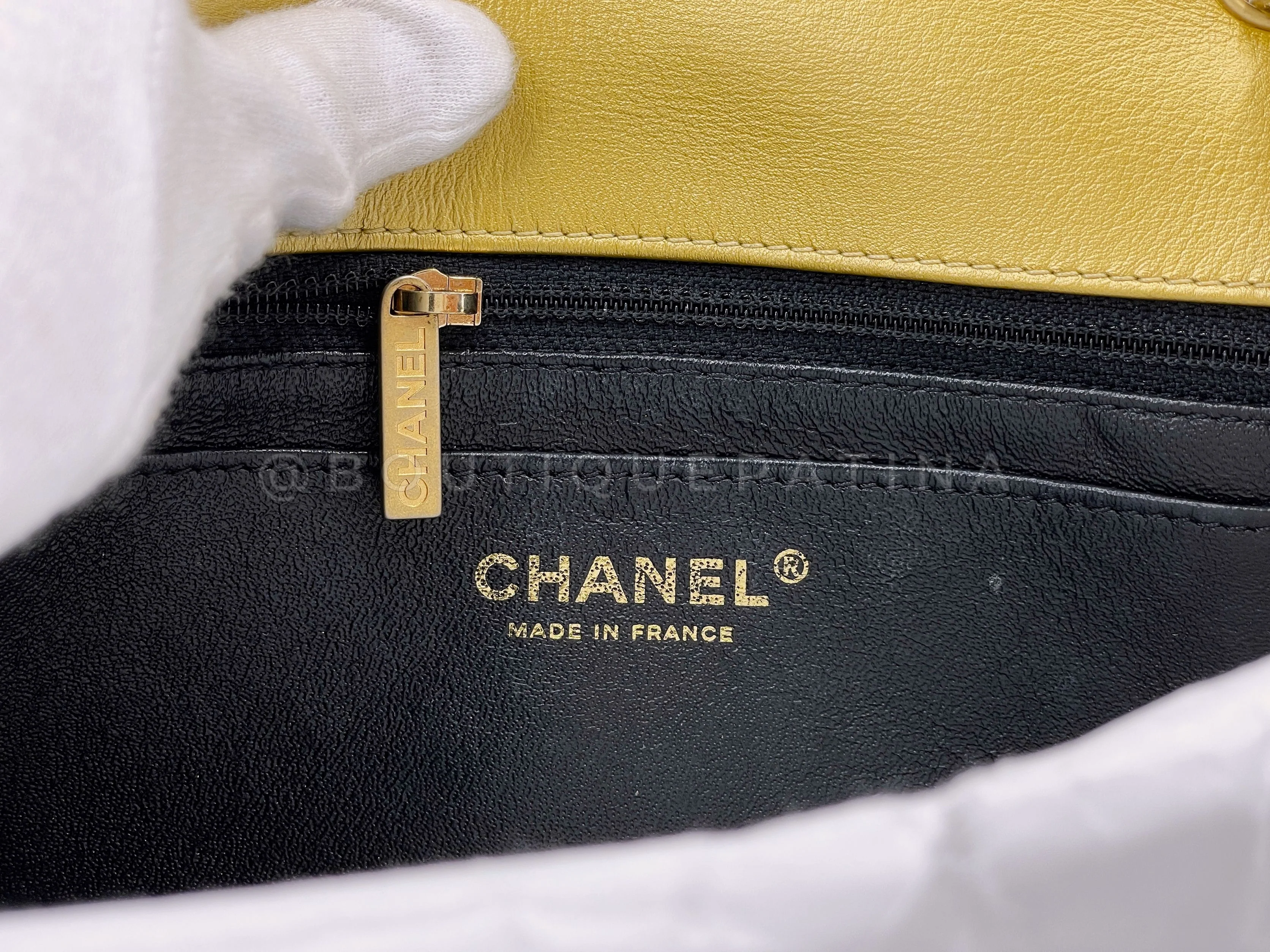 Chanel 19A Egyptian Gold Crocodile Print Rectangular Mini Flap Bag GHW - Image 11