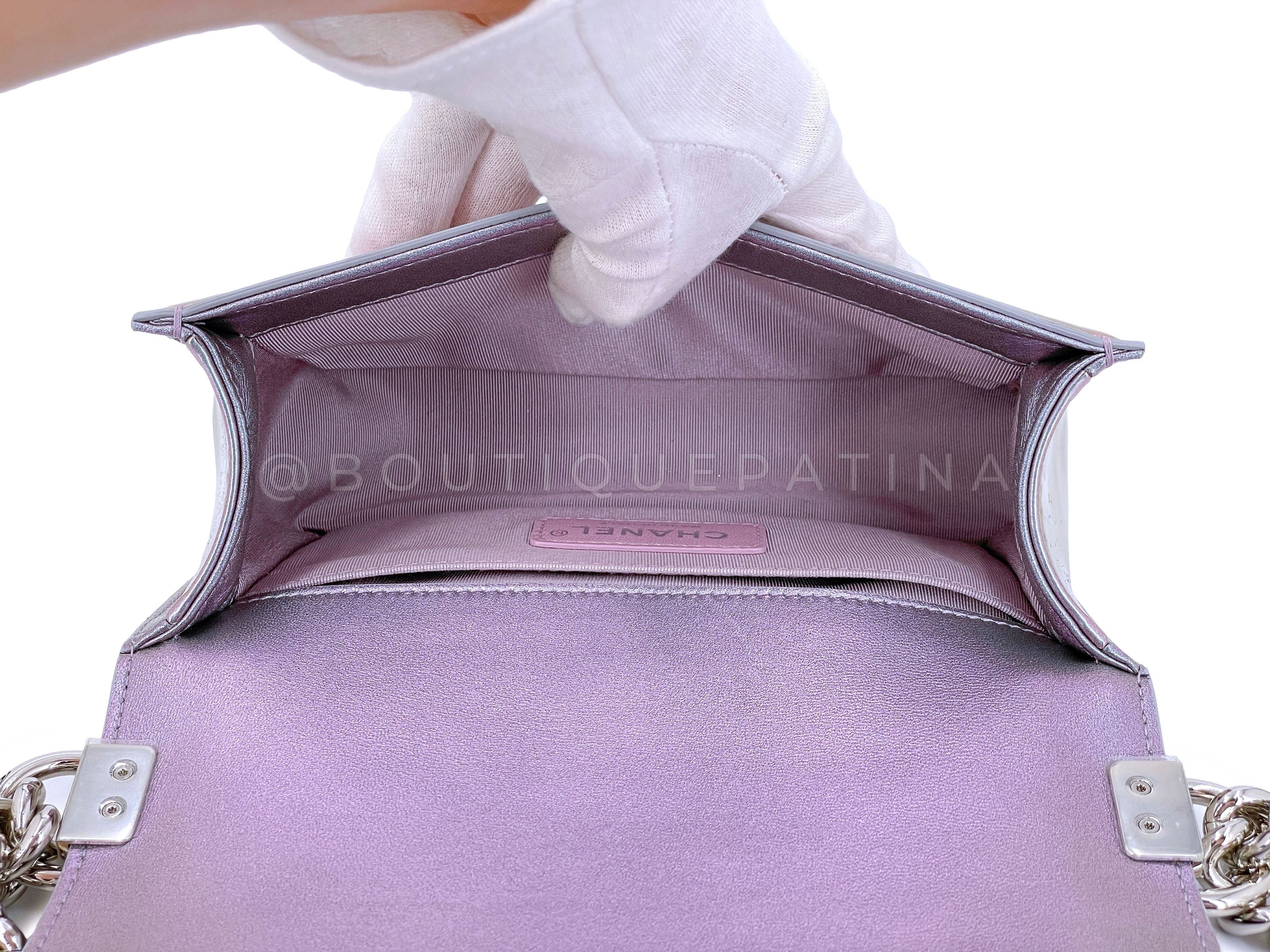Chanel Mermaid Boy Bag Purple 18S Small Iridescent Water Flap - Image 11