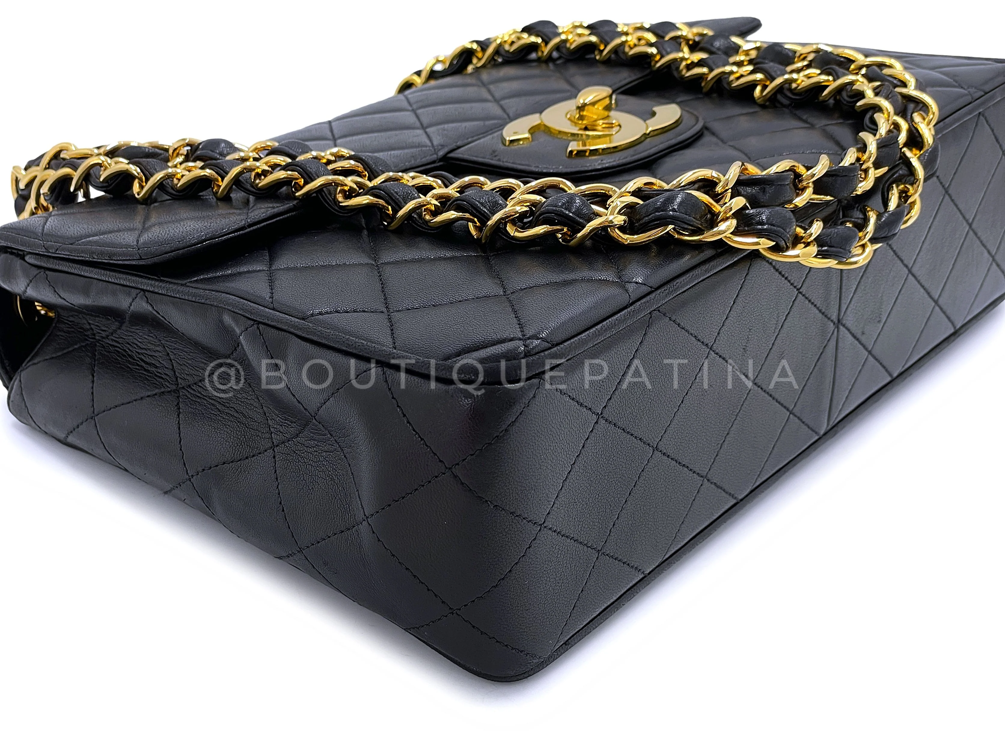 Chanel Vintage Jumbo Classic Flap Bag 1994 Black Lambskin 24k GHW 3QC - Image 7