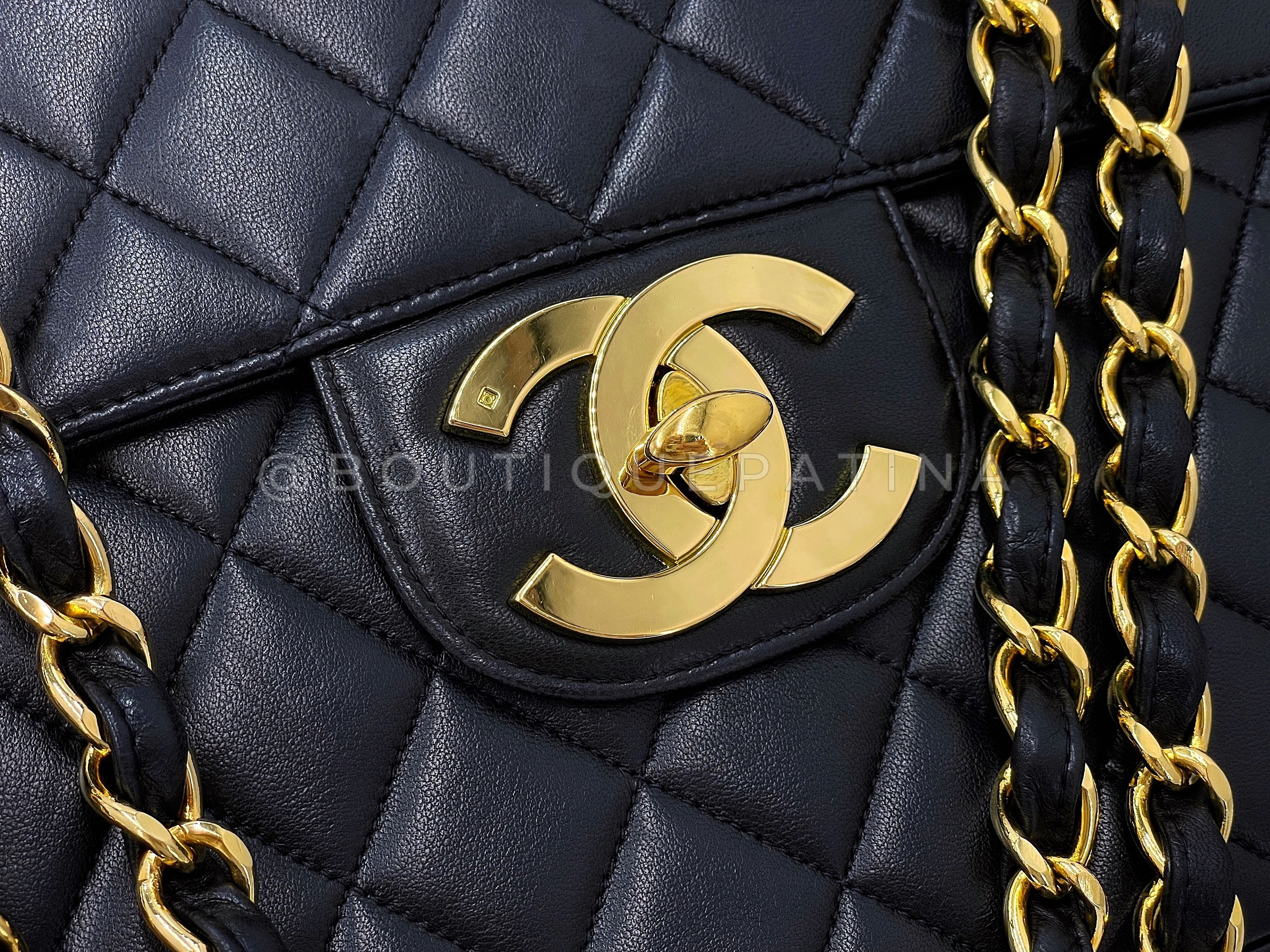 Chanel Vintage Jumbo Classic Flap Bag 1994 Black Lambskin 24k GHW 3QC - Image 8