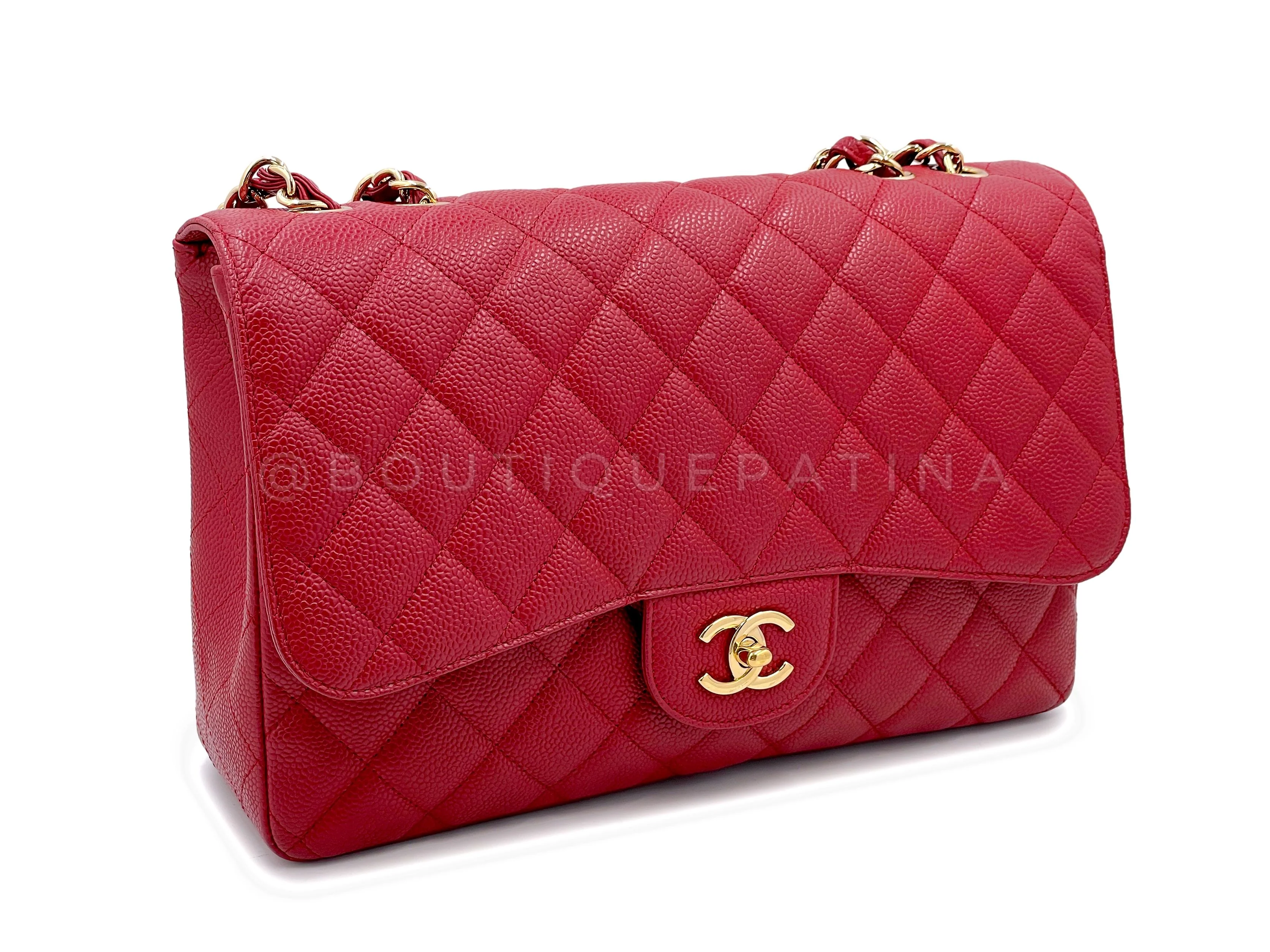 Chanel 2009 Red Caviar Jumbo Classic Flap Bag GHW Single - Image 3