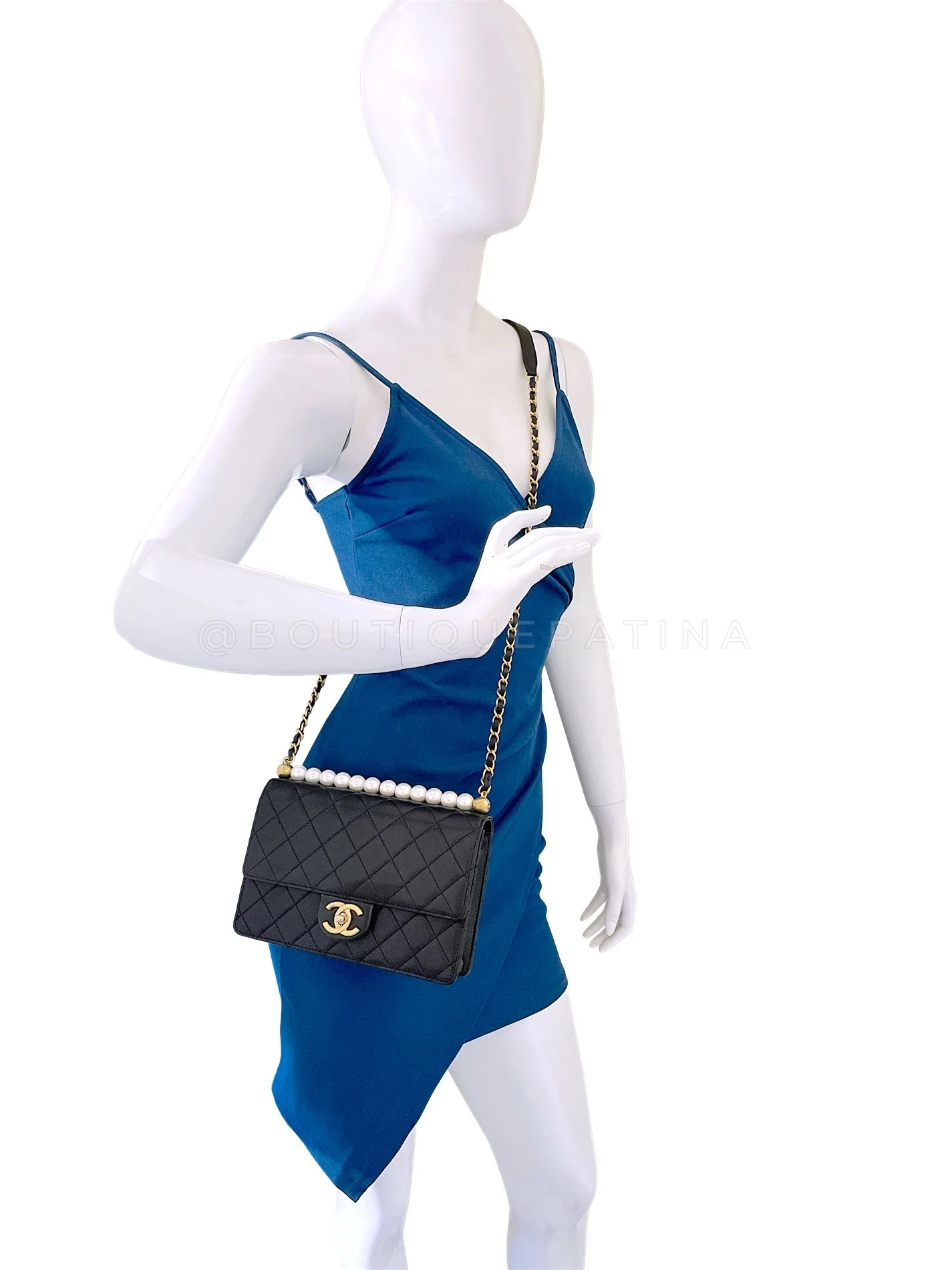 19S Chanel Chic Pearls Quilted Flap Bag Black GHW DJ9 - Image 15