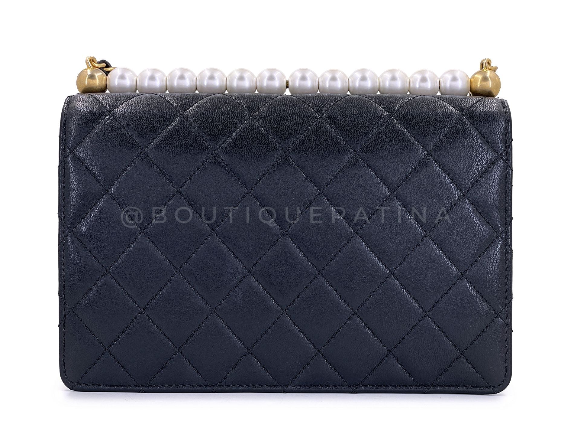 19S Chanel Chic Pearls Quilted Flap Bag Black GHW DJ9 - Image 5