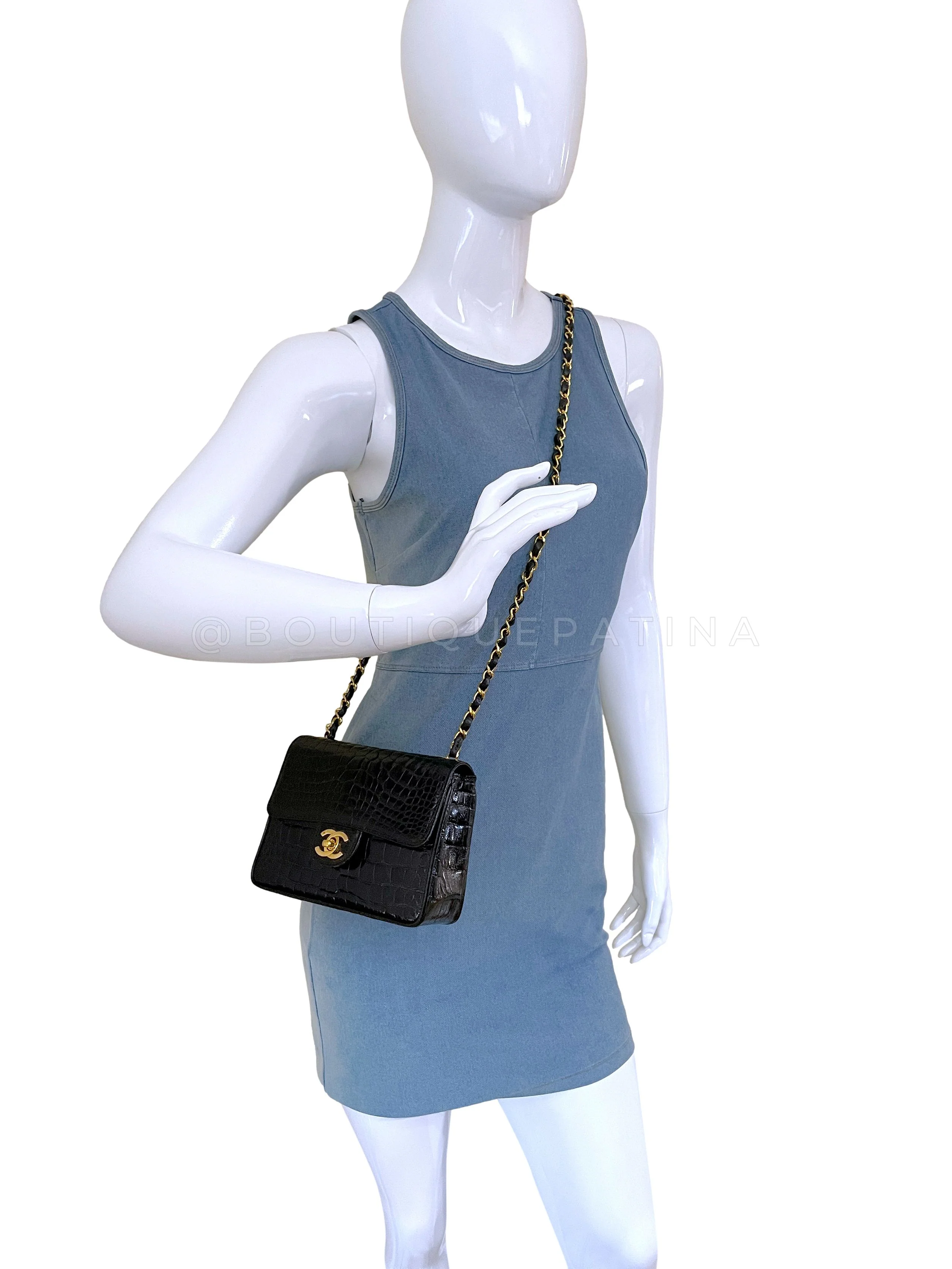 Chanel 1987 Vintage Black Alligator Crocodile Square Mini Flap Bag 24k GHW E7J - Image 15