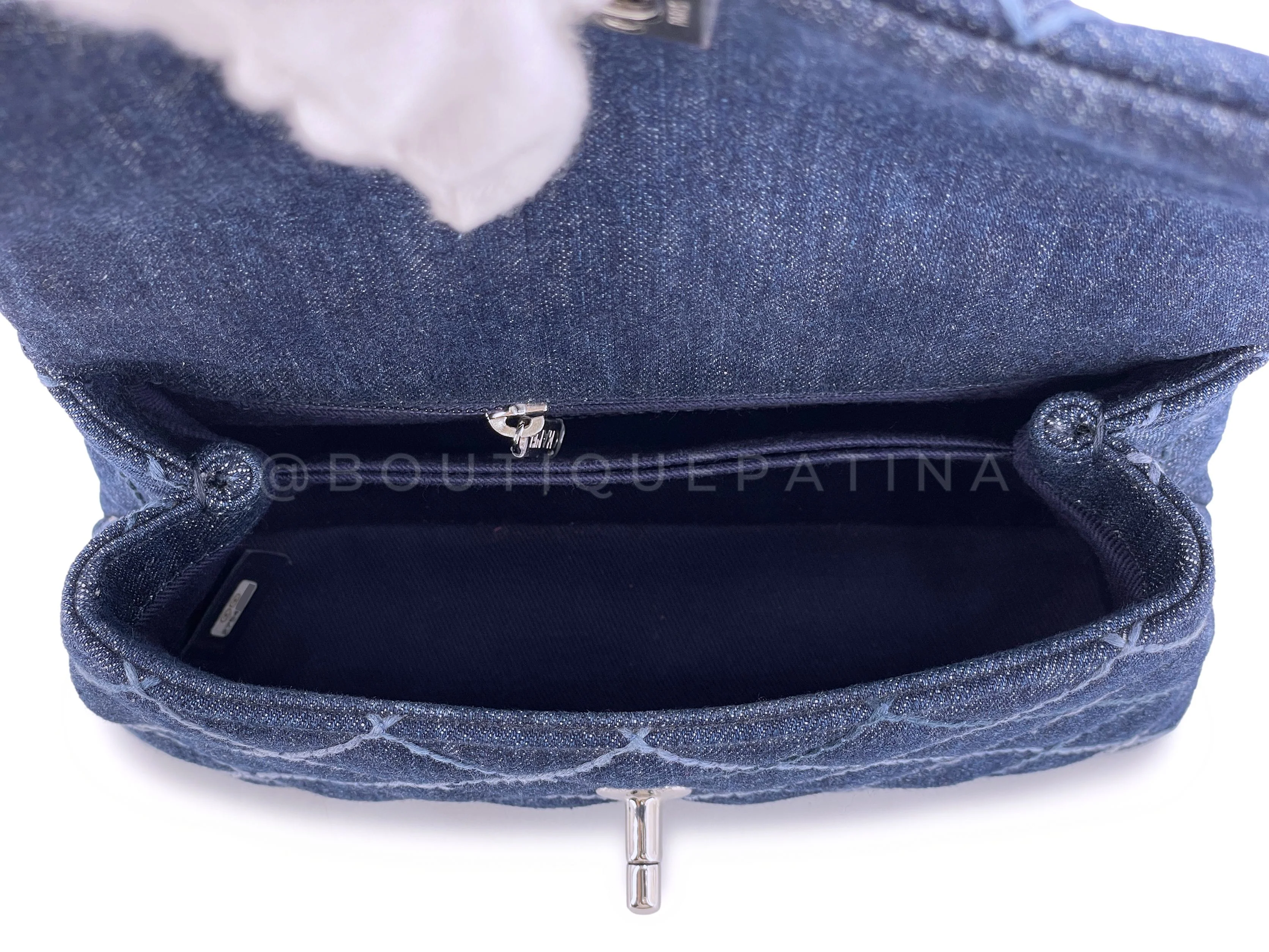 Chanel Blue Denim Small Coco Handle Kelly Bag SHW - Image 11