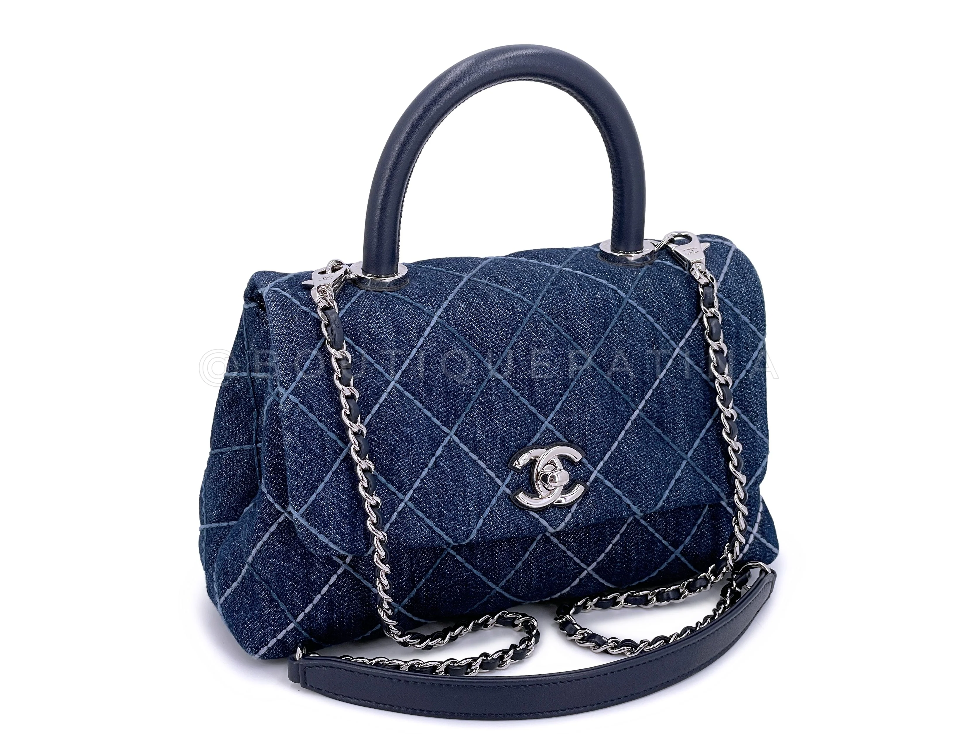 Chanel Blue Denim Small Coco Handle Kelly Bag SHW - Image 2