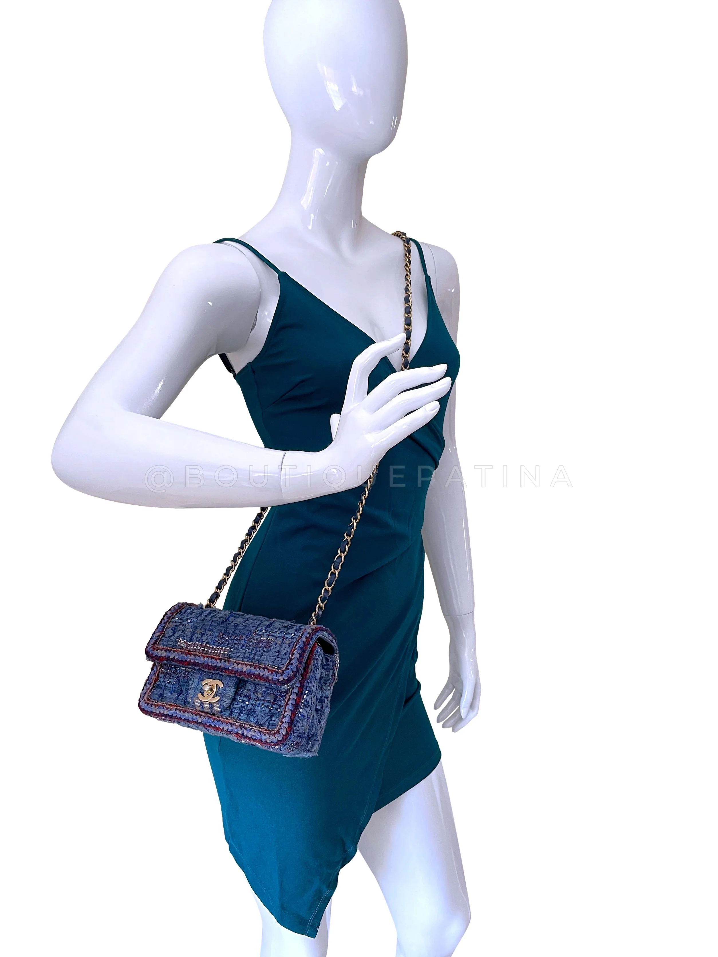 Chanel 2018 Paris Hamburg Blue Tweed Rectangular Mini Flap Bag - Image 14