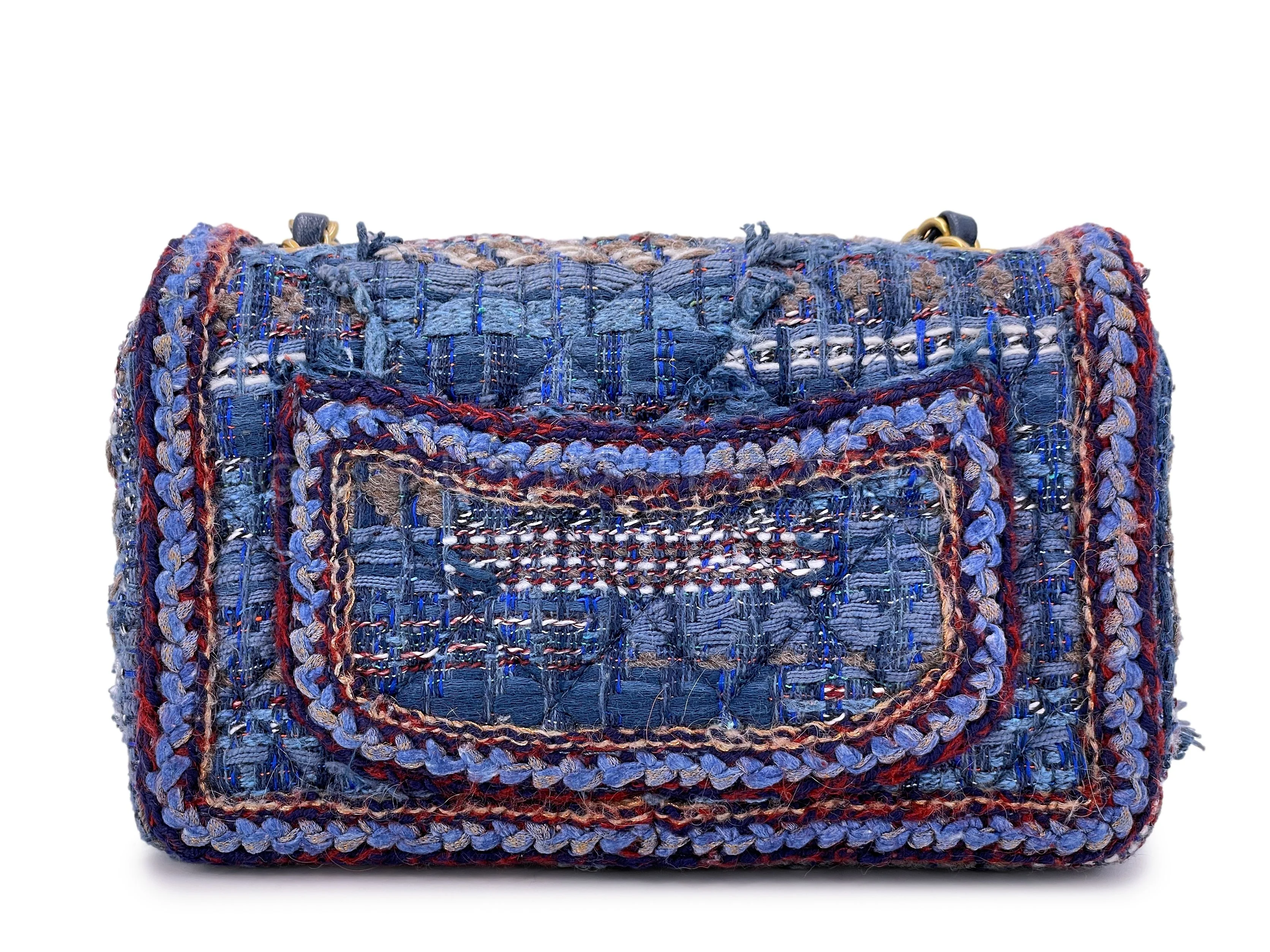 Chanel 2018 Paris Hamburg Blue Tweed Rectangular Mini Flap Bag - Image 5