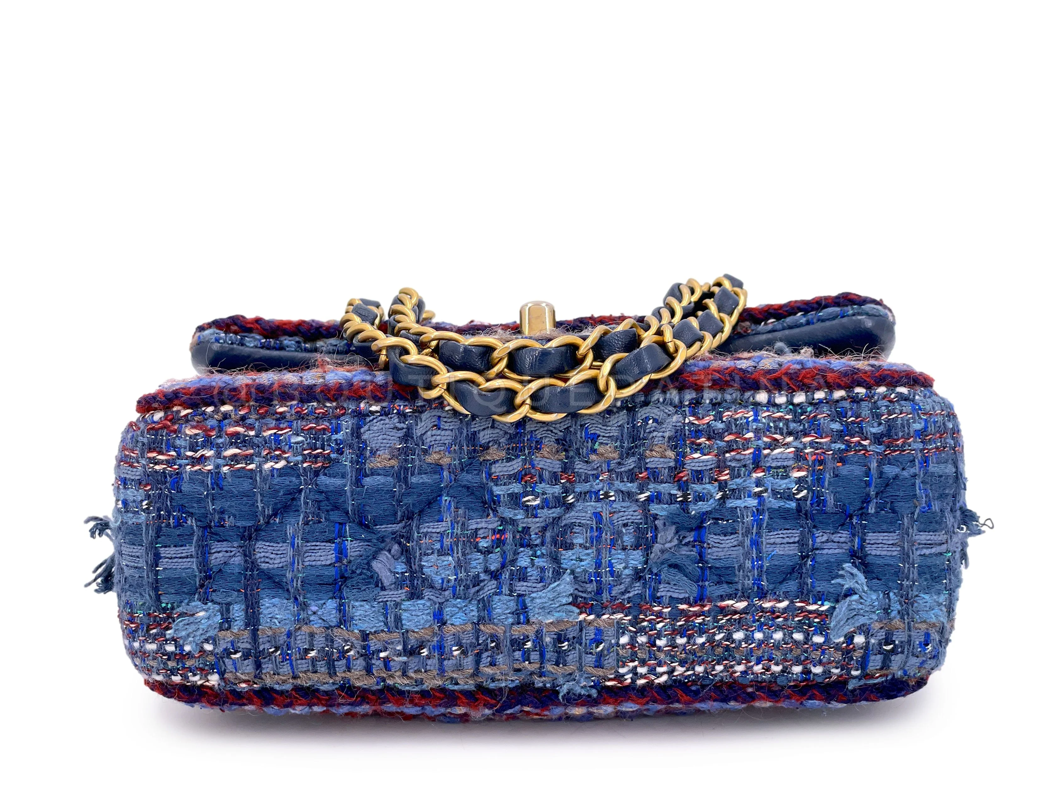 Chanel 2018 Paris Hamburg Blue Tweed Rectangular Mini Flap Bag - Image 6