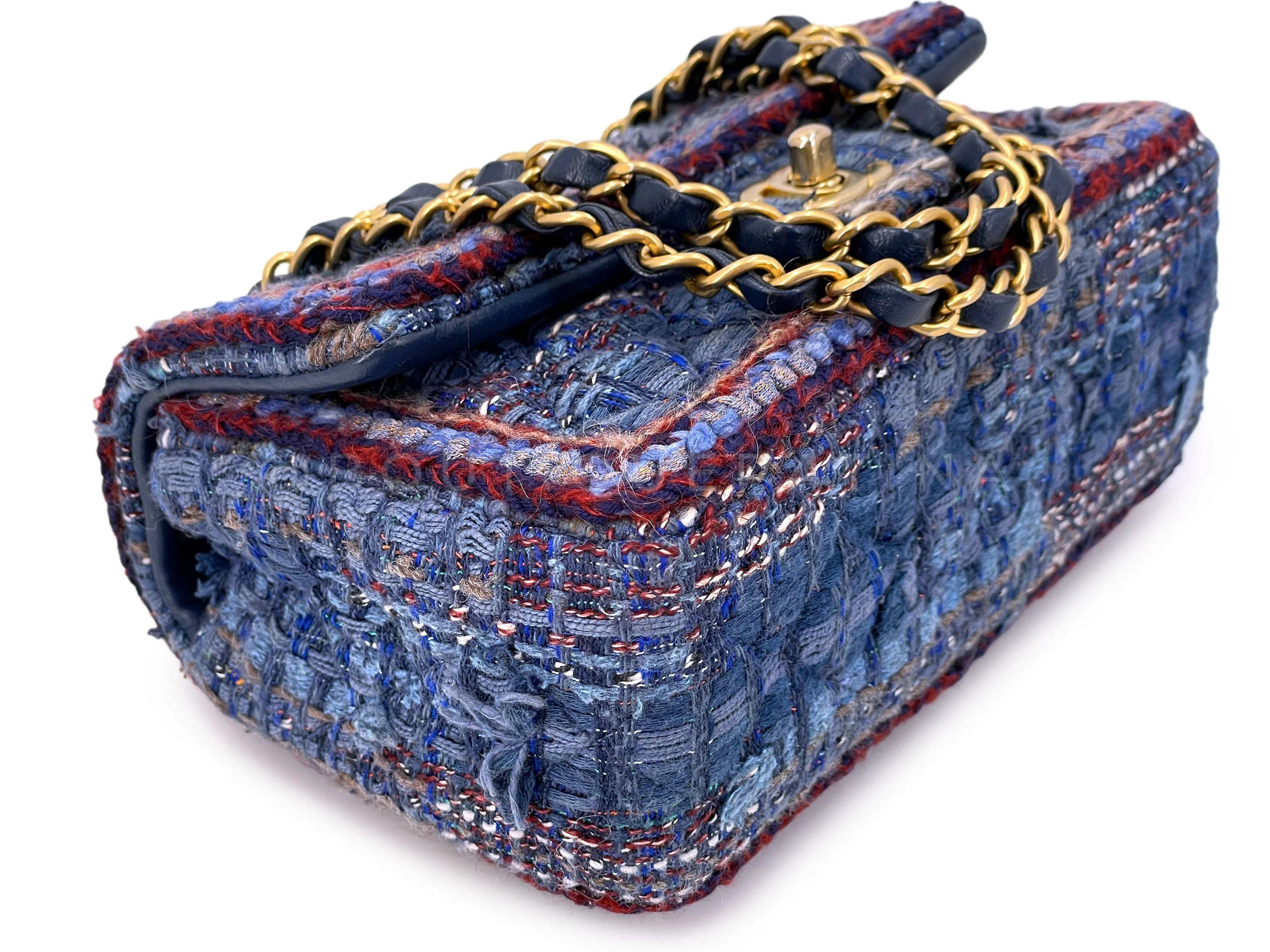 Chanel 2018 Paris Hamburg Blue Tweed Rectangular Mini Flap Bag - Image 7