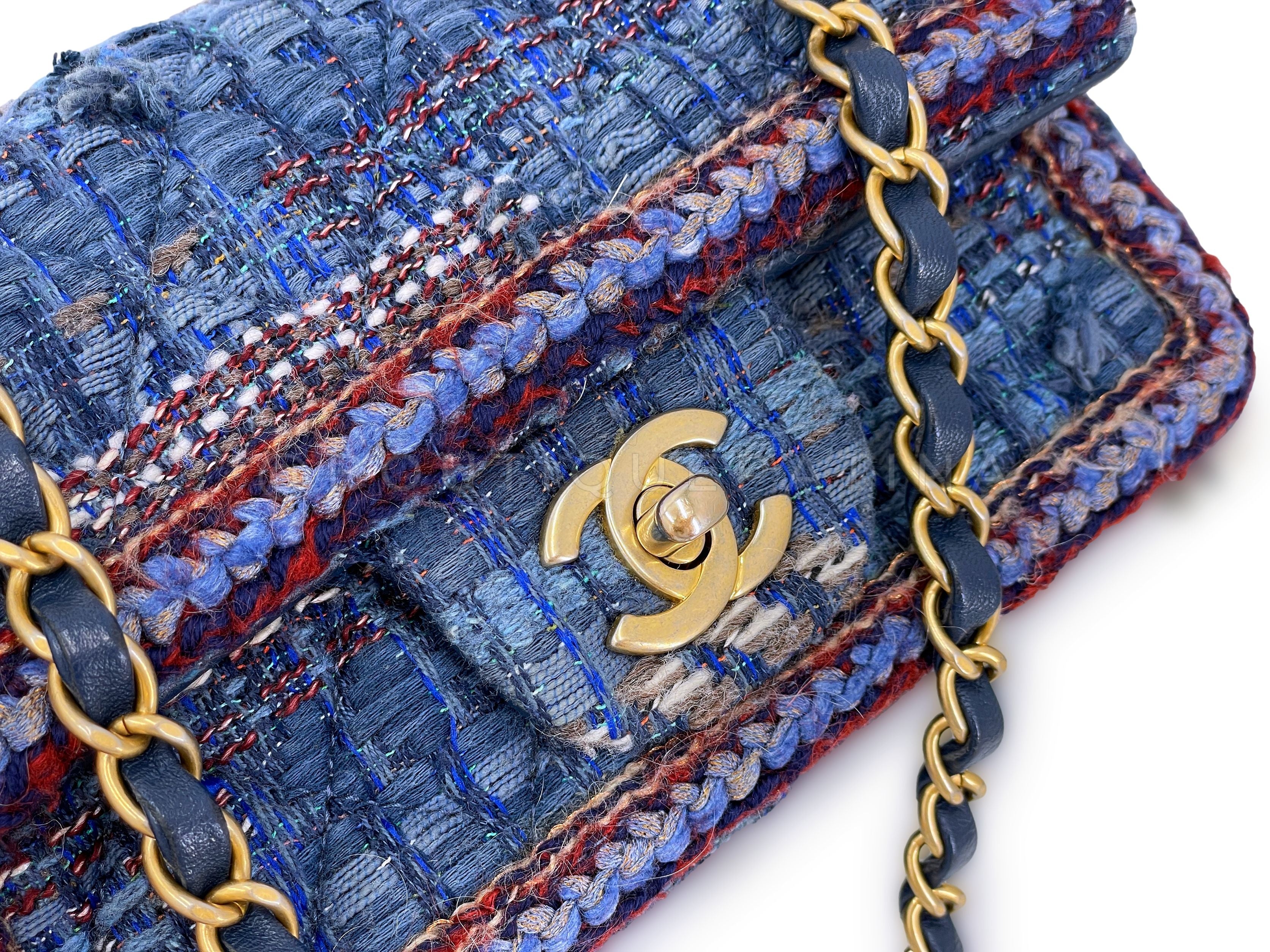 Chanel 2018 Paris Hamburg Blue Tweed Rectangular Mini Flap Bag - Image 8