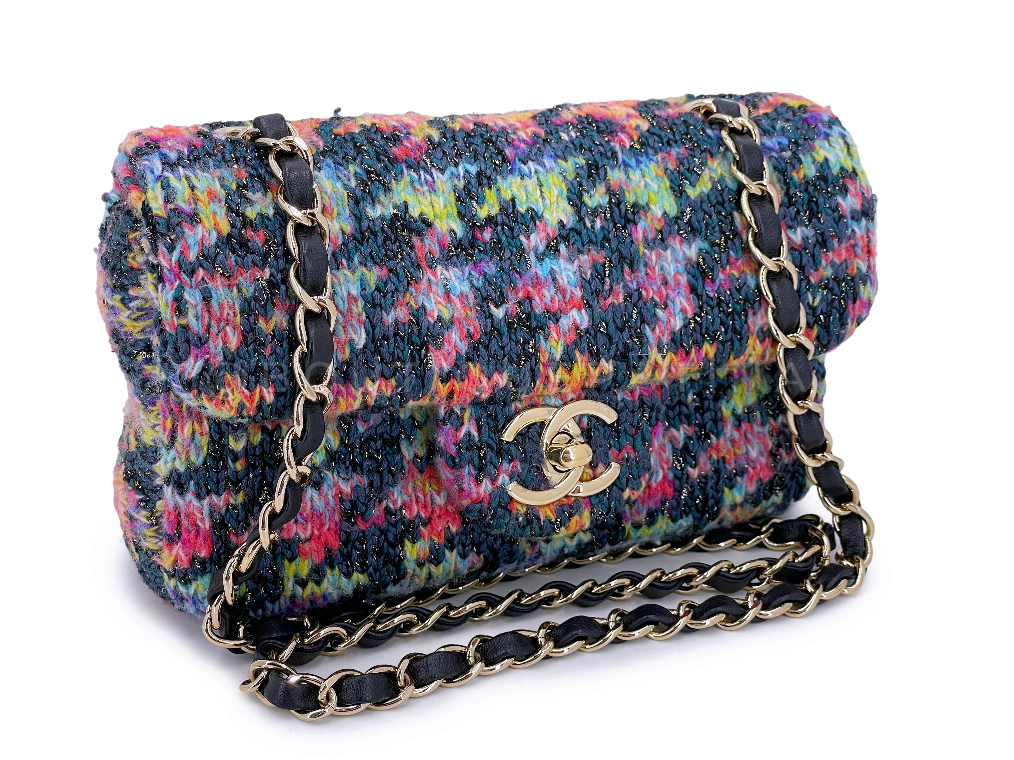 Chanel Rainbow Tweed Houndstooth Wool Rectangular Mini Flap Bag GHW - Image 2