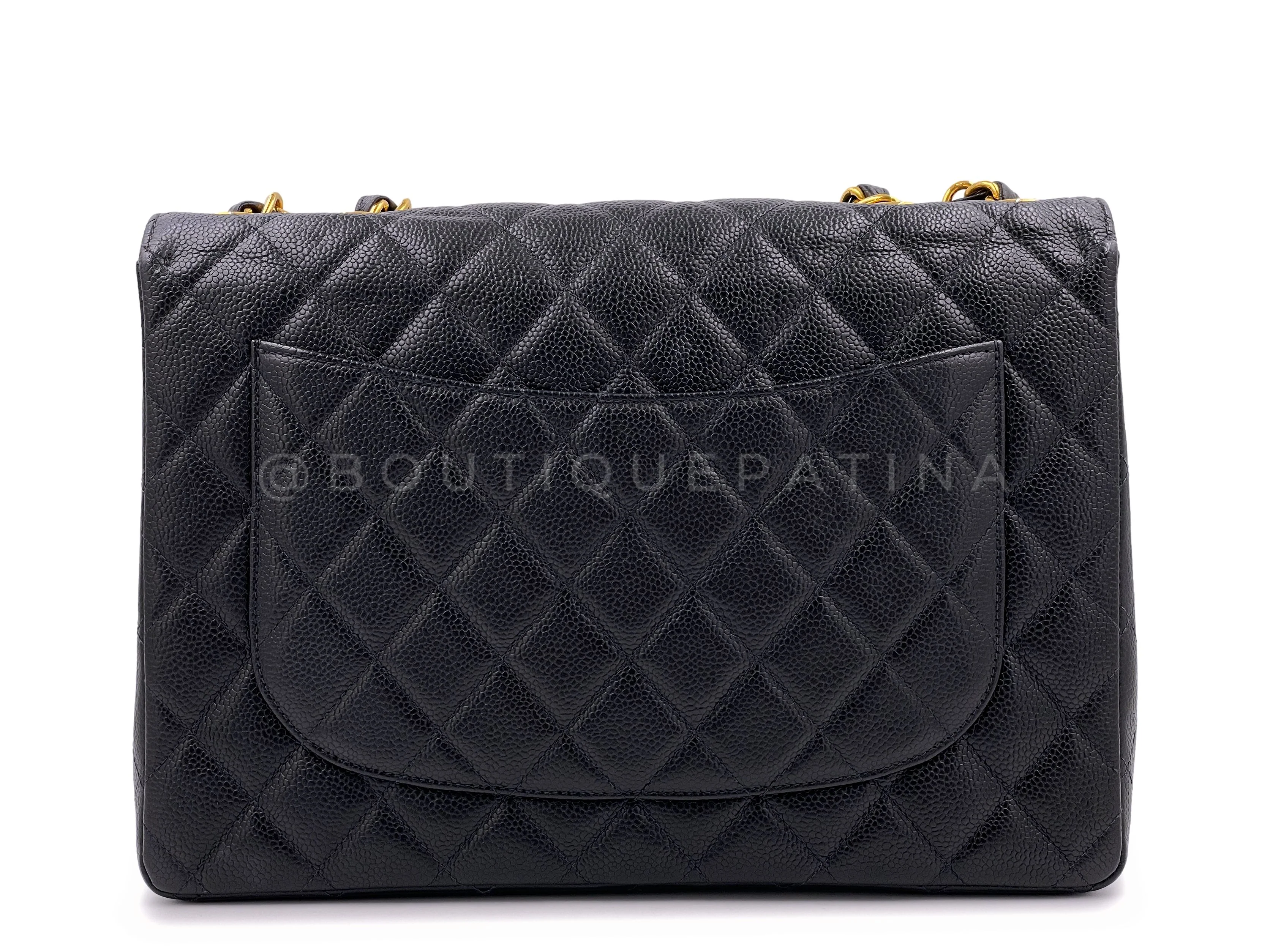 Chanel 1998 Vintage Black Caviar Jumbo Classic Flap Bag 24k GHW - Image 5