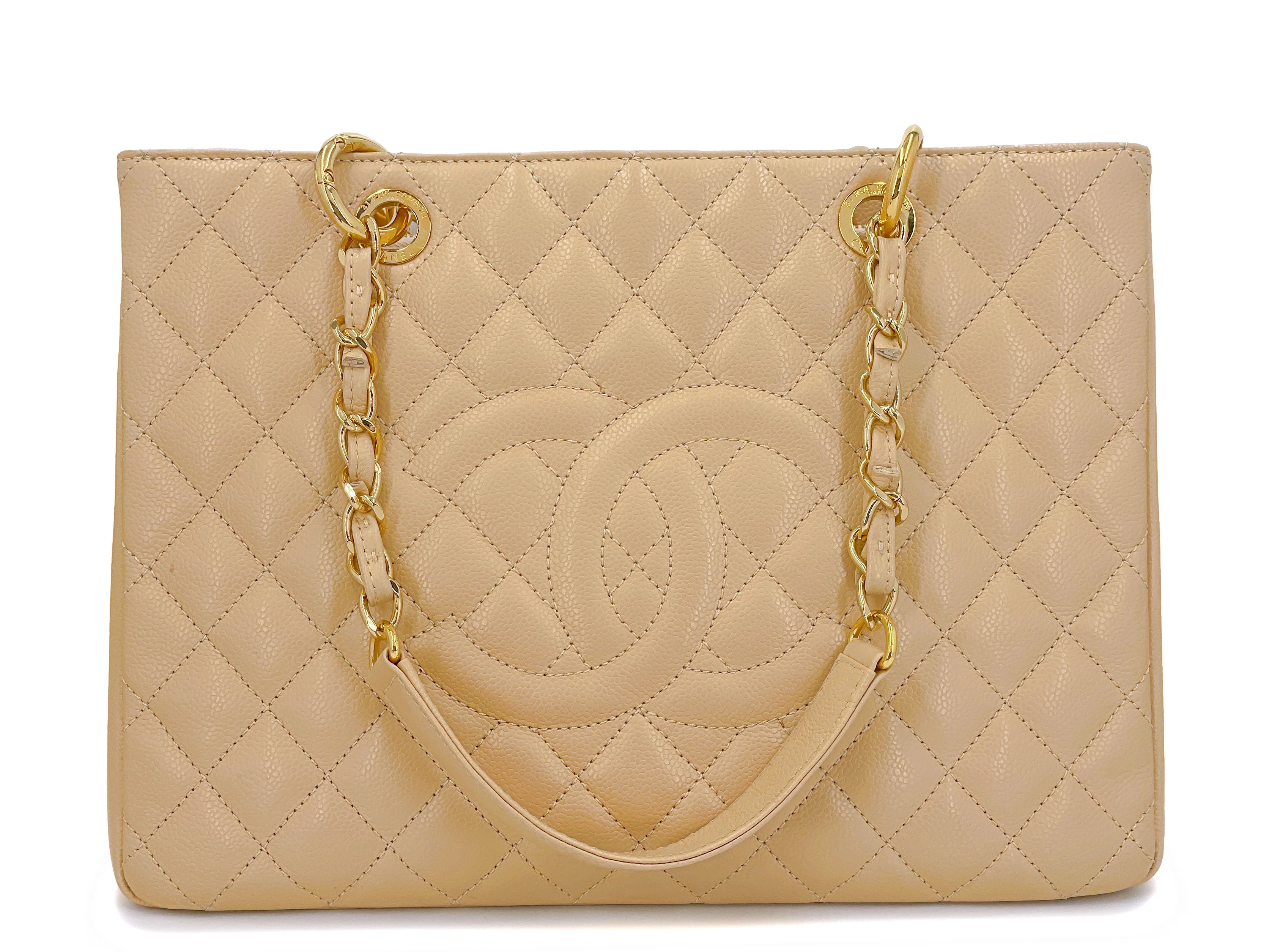 Pristine 2014 Chanel Beige Caviar Grand Shopper Tote GST Bag GHW SJU
