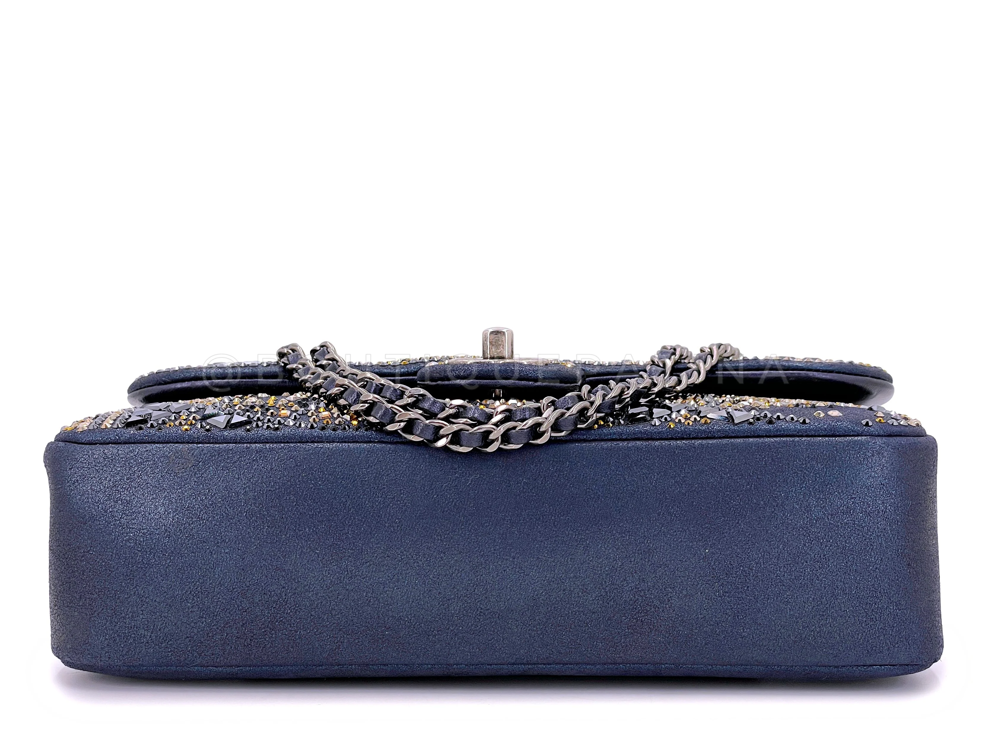 Chanel 16A Strass Crystal Buonasera Goatskin Medium Classic Flap Bag RHW Blue - Image 6