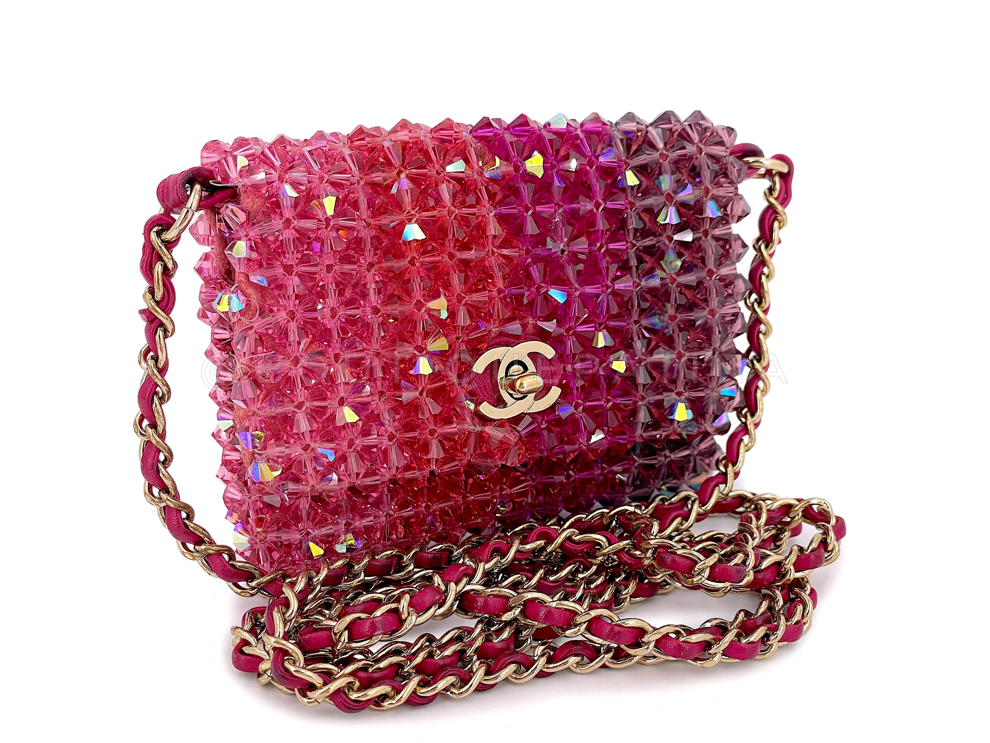 Chanel Pink Crystal Iridescent Rainbow Micro Mini Crossbody Flap Bag 2X7 - Image 2