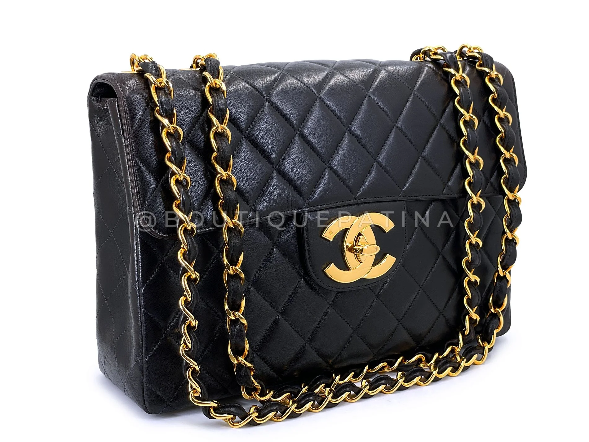 Chanel 1996 Vintage Black Jumbo Classic Flap Bag 24k GHW Lambskin 3QC - Image 2