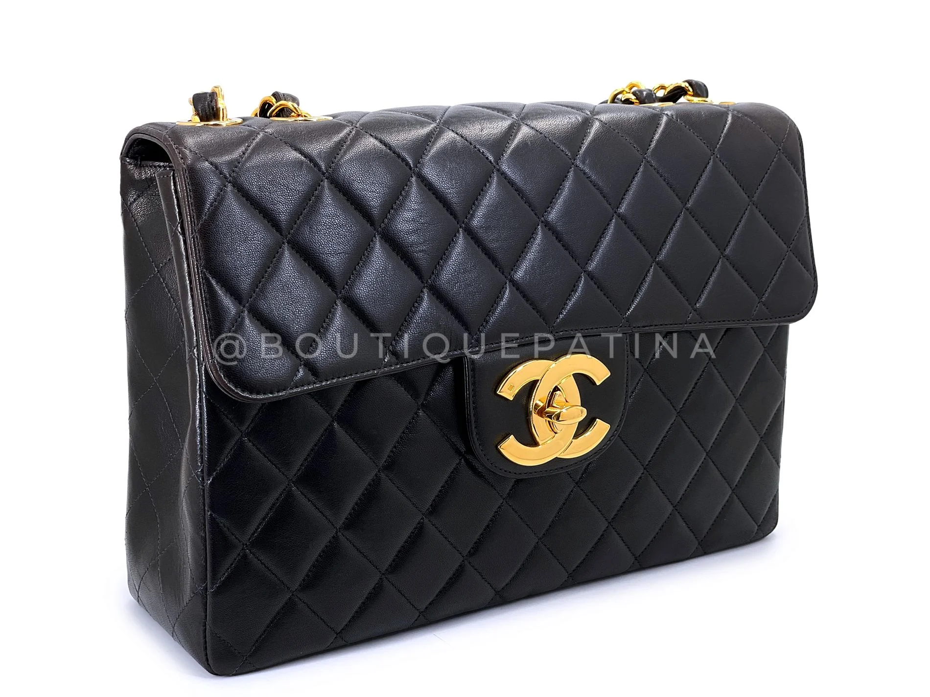 Chanel 1996 Vintage Black Jumbo Classic Flap Bag 24k GHW Lambskin 3QC - Image 3
