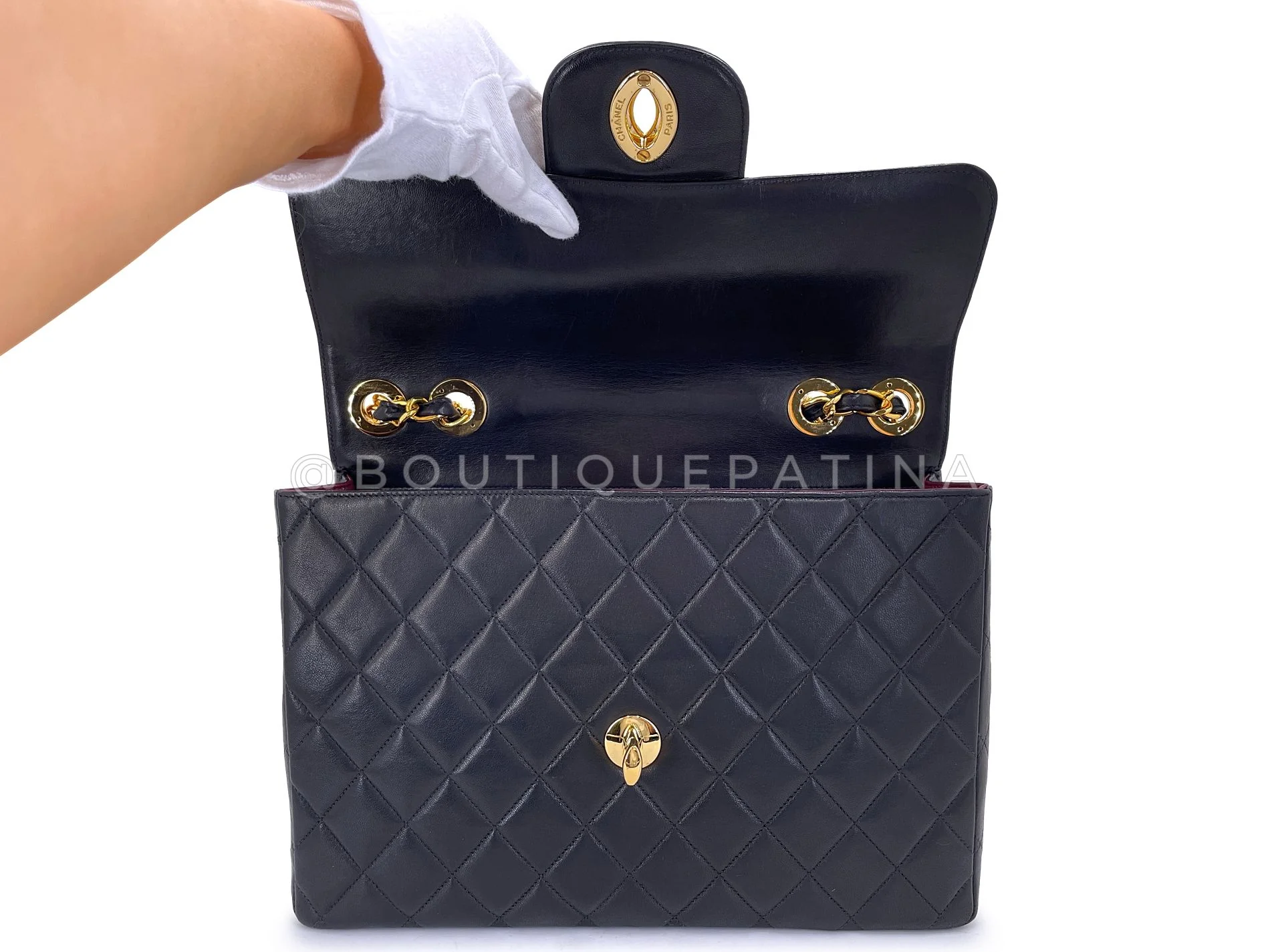 Chanel 1996 Vintage Black Jumbo Classic Flap Bag 24k GHW Lambskin 3QC - Image 9