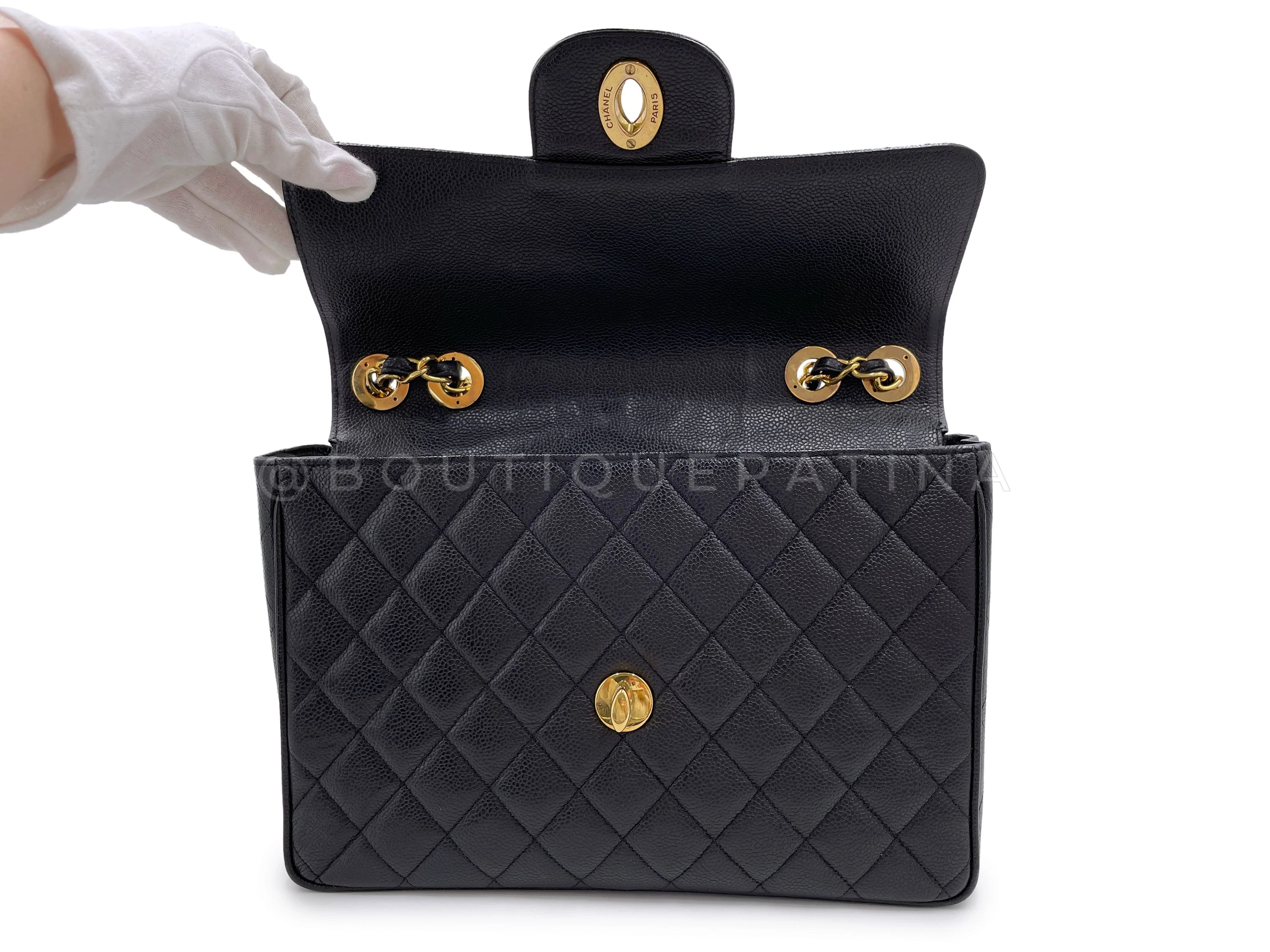 Chanel 1994 Vintage Black Caviar Jumbo Classic Flap Bag 24k GHW - Image 9