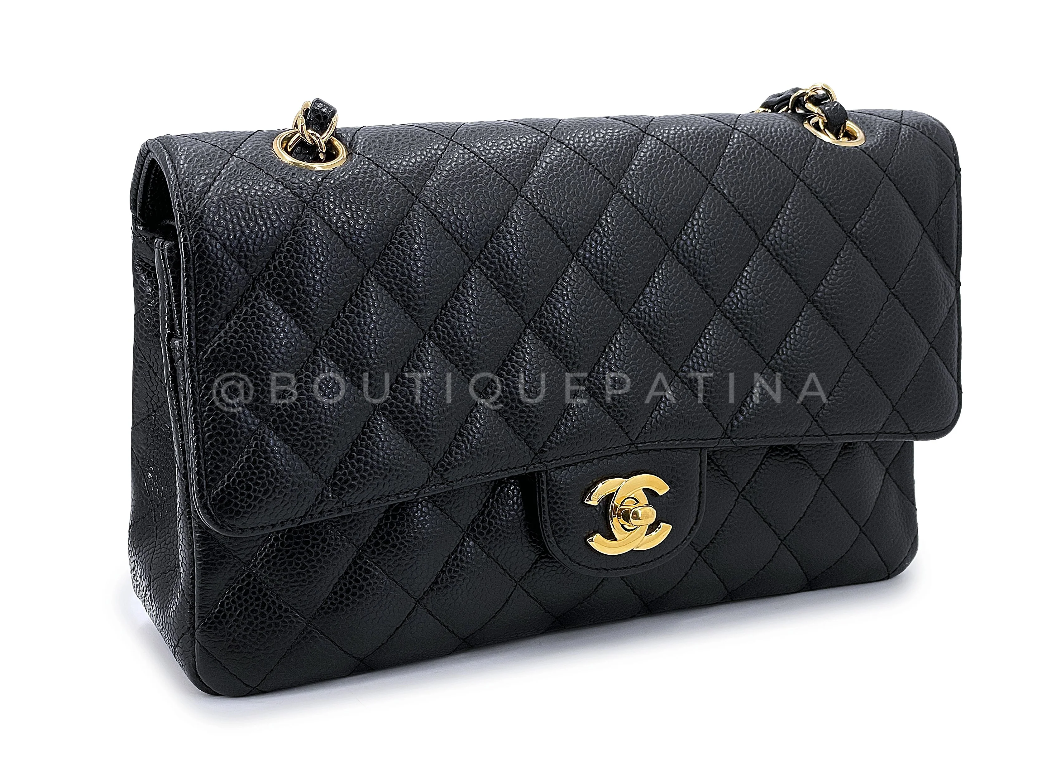 Chanel Vintage Black Caviar Medium Classic Flap Bag 2008 Double 24k GHW D3R - Image 3