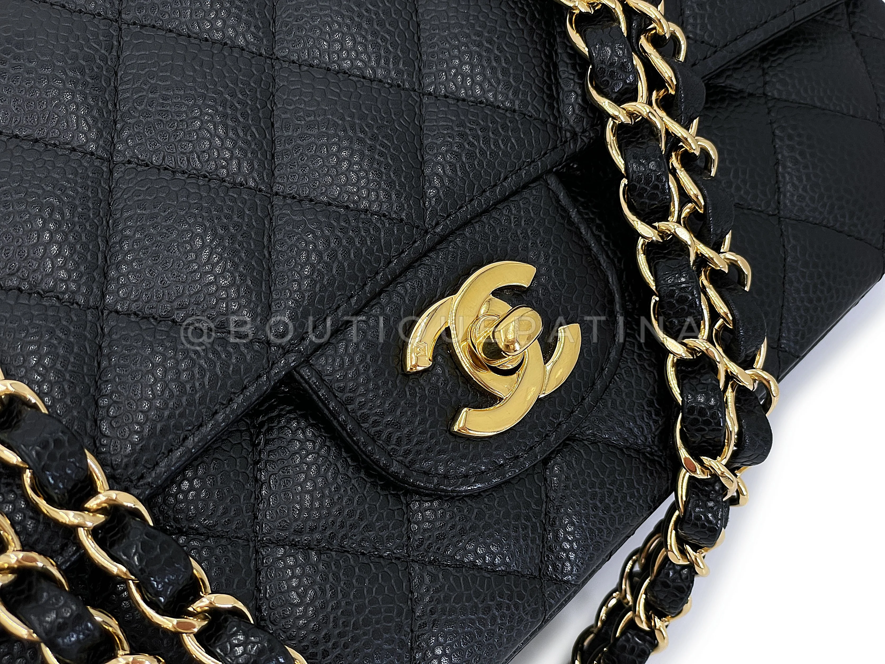 Chanel Vintage Black Caviar Medium Classic Flap Bag 2008 Double 24k GHW D3R - Image 8