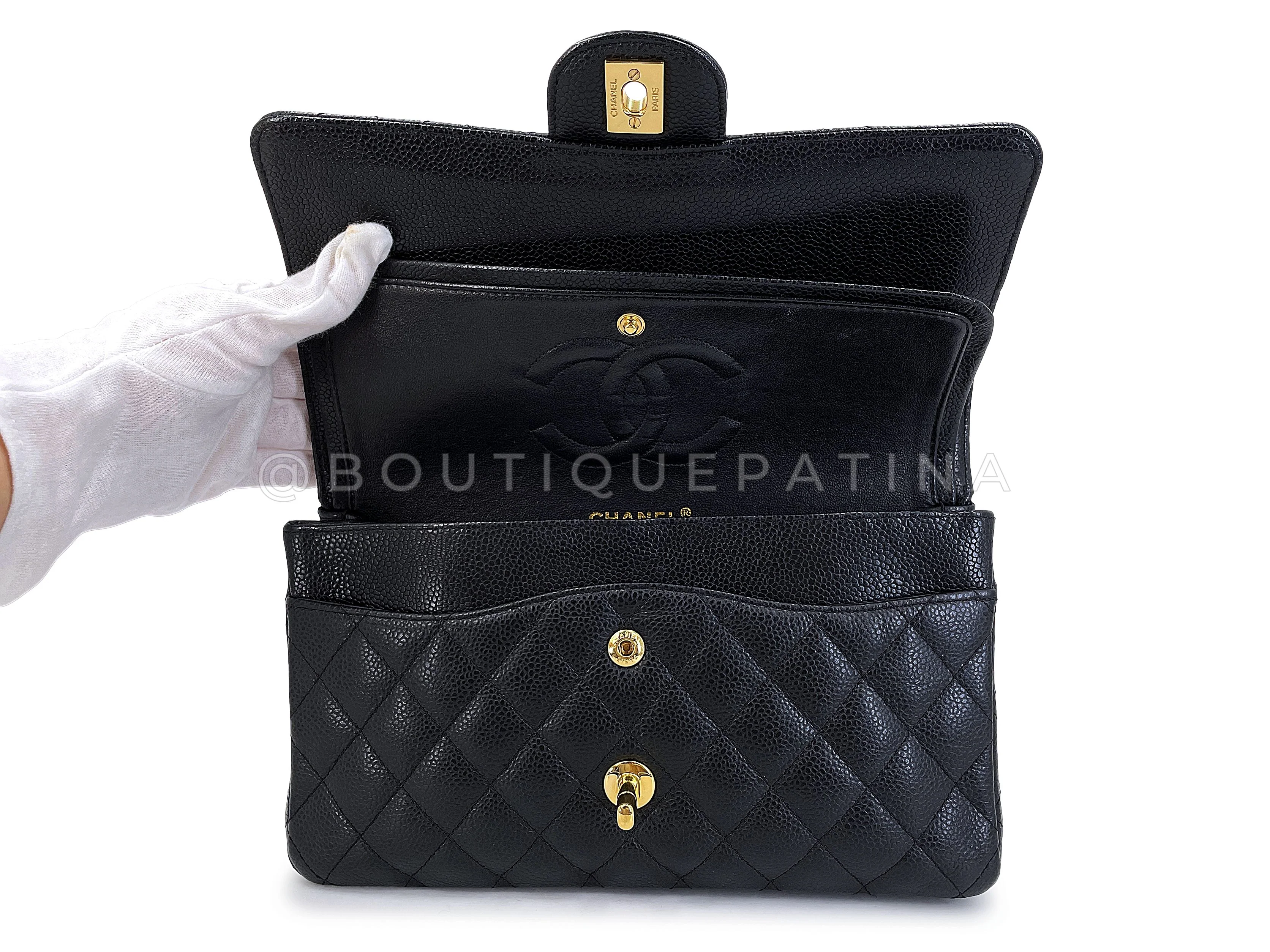 Chanel Vintage Black Caviar Medium Classic Flap Bag 2008 Double 24k GHW D3R - Image 9