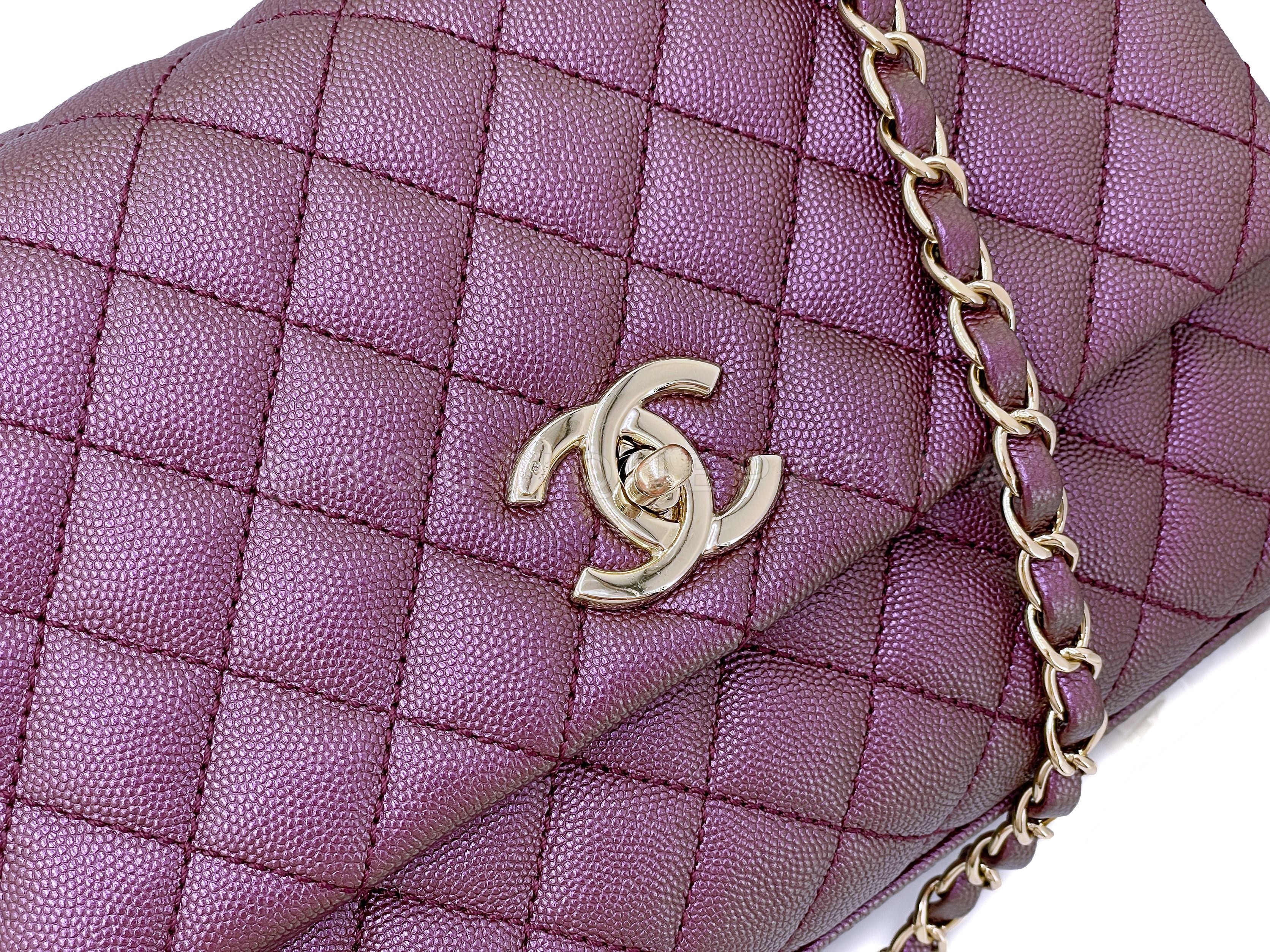 Chanel Irisdescent Purple Caviar Small-Medium Coco Handle Kelly Flap Bag GHW - Image 8
