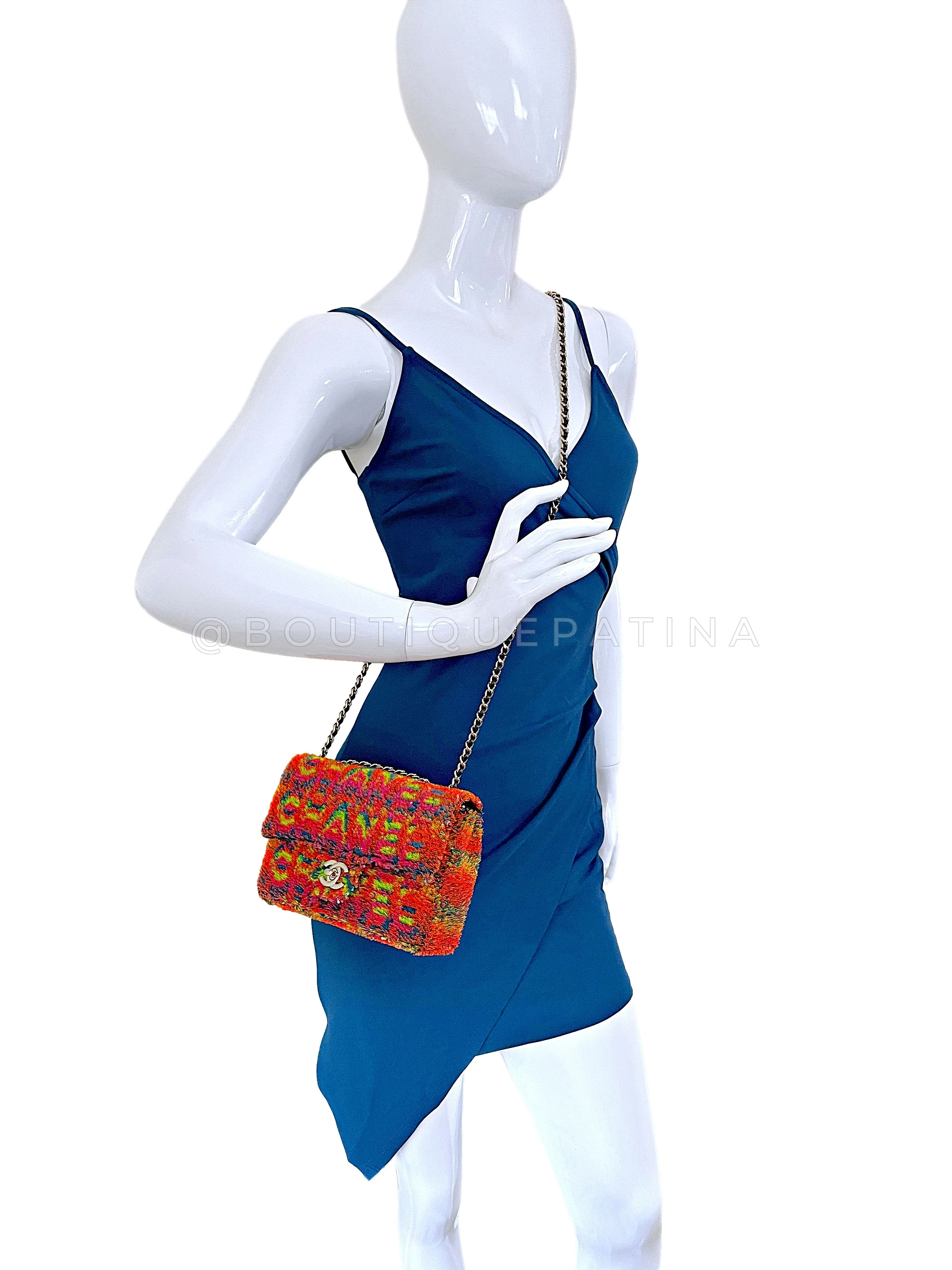 Chanel 2021 Iconic Rainbow Letter Sequin Orange Rectangular Mini Flap Bag GHW - Image 15