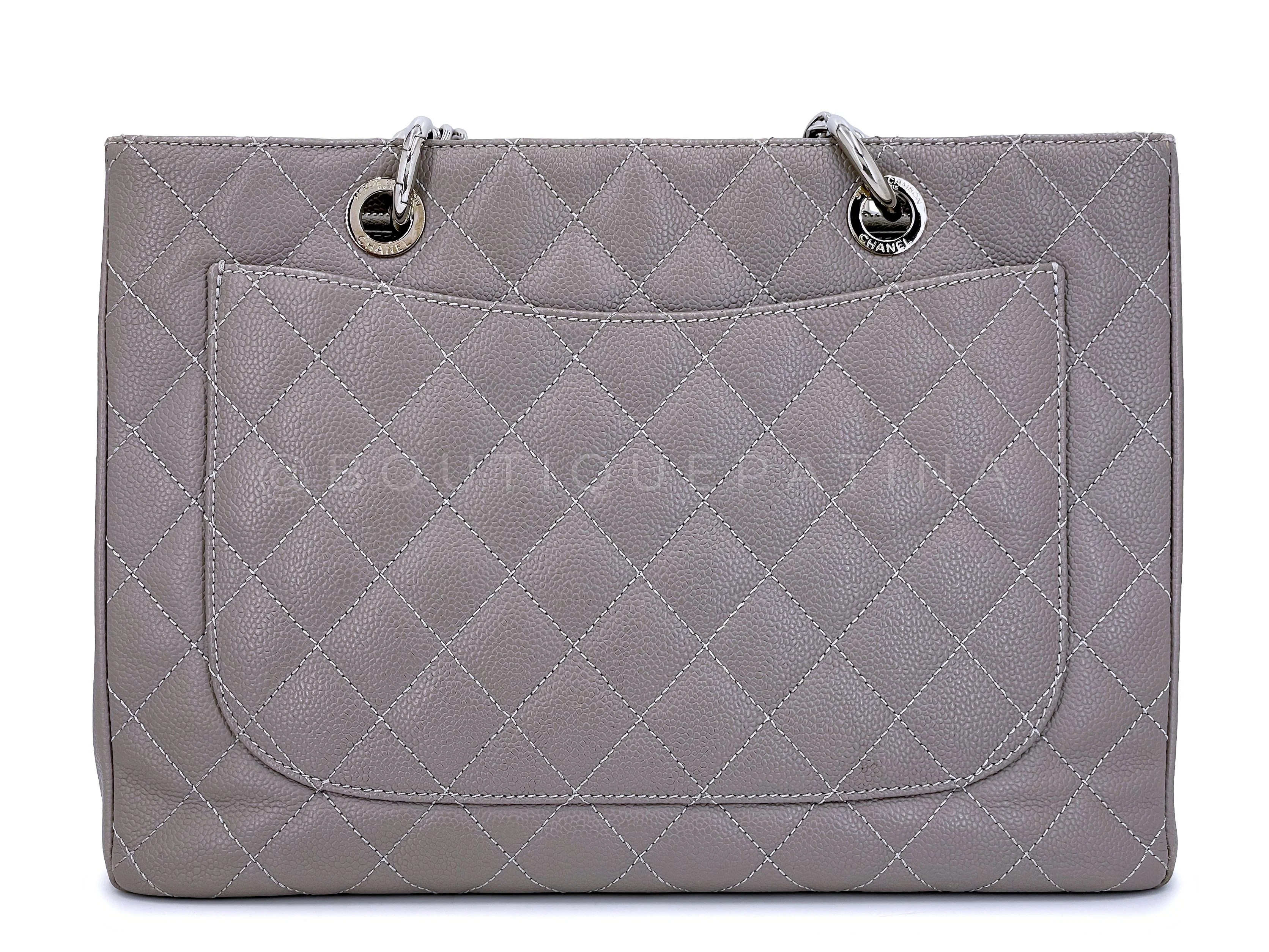 Chanel Gray Caviar Grand Shopper Tote GST Bag SHW - Image 3