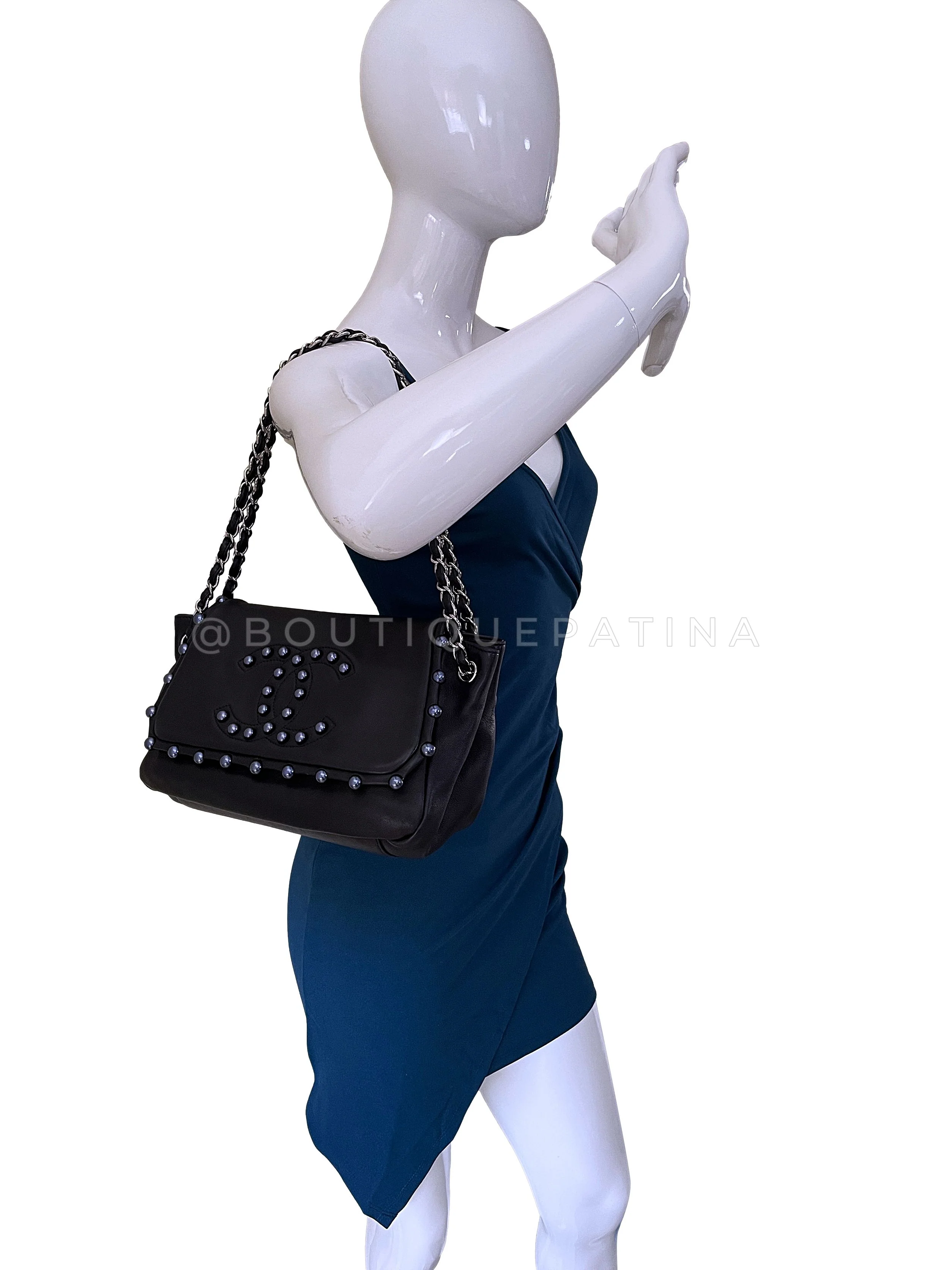 Chanel Vintage 2009 Pearl Obsession Black Jeweled Flap Bag SHW - Image 13