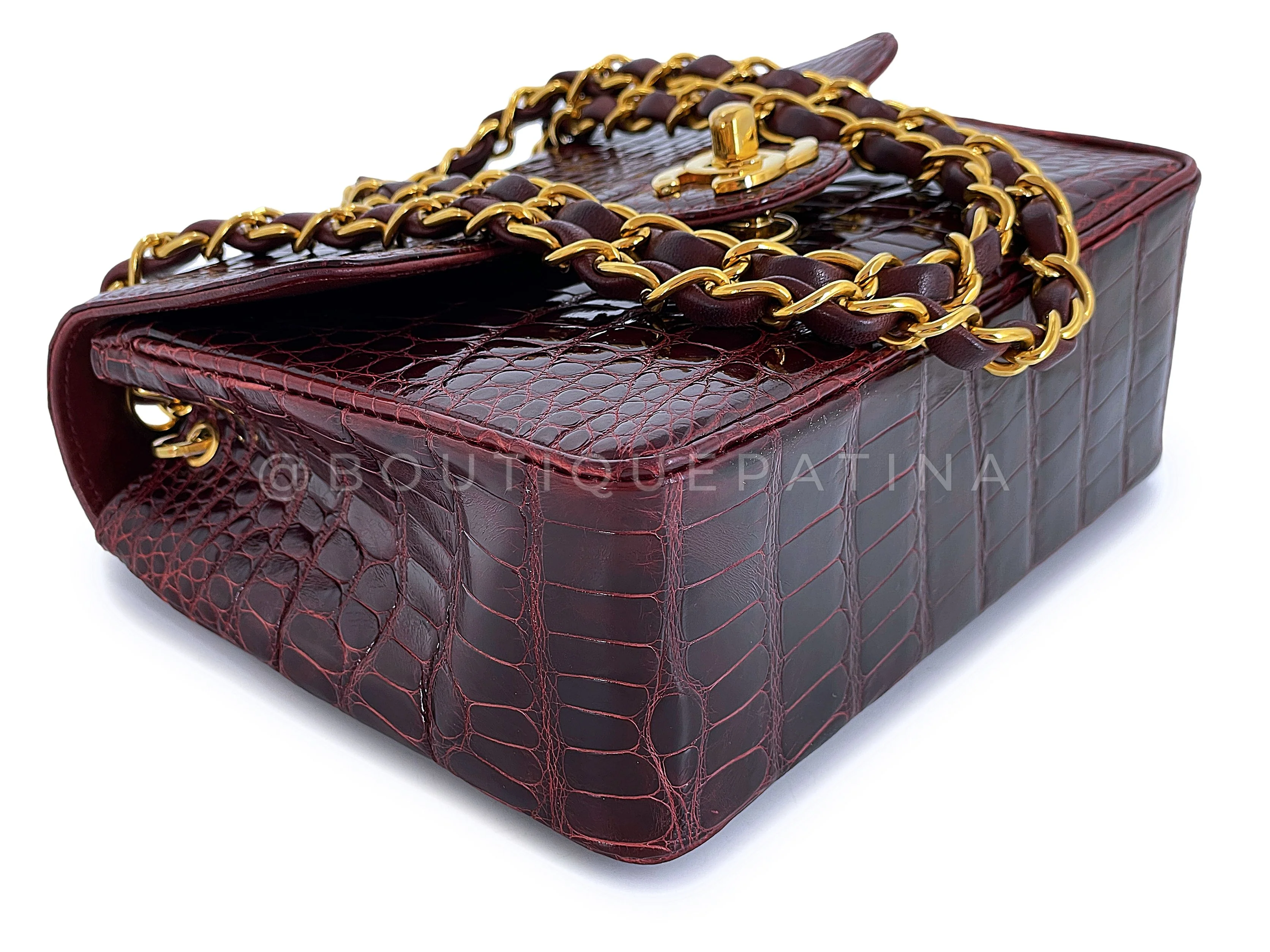 Chanel 1996 Vintage Burgundy Alligator Crocodile Square Mini Flap Bag 24k GHW 4RU - Image 7